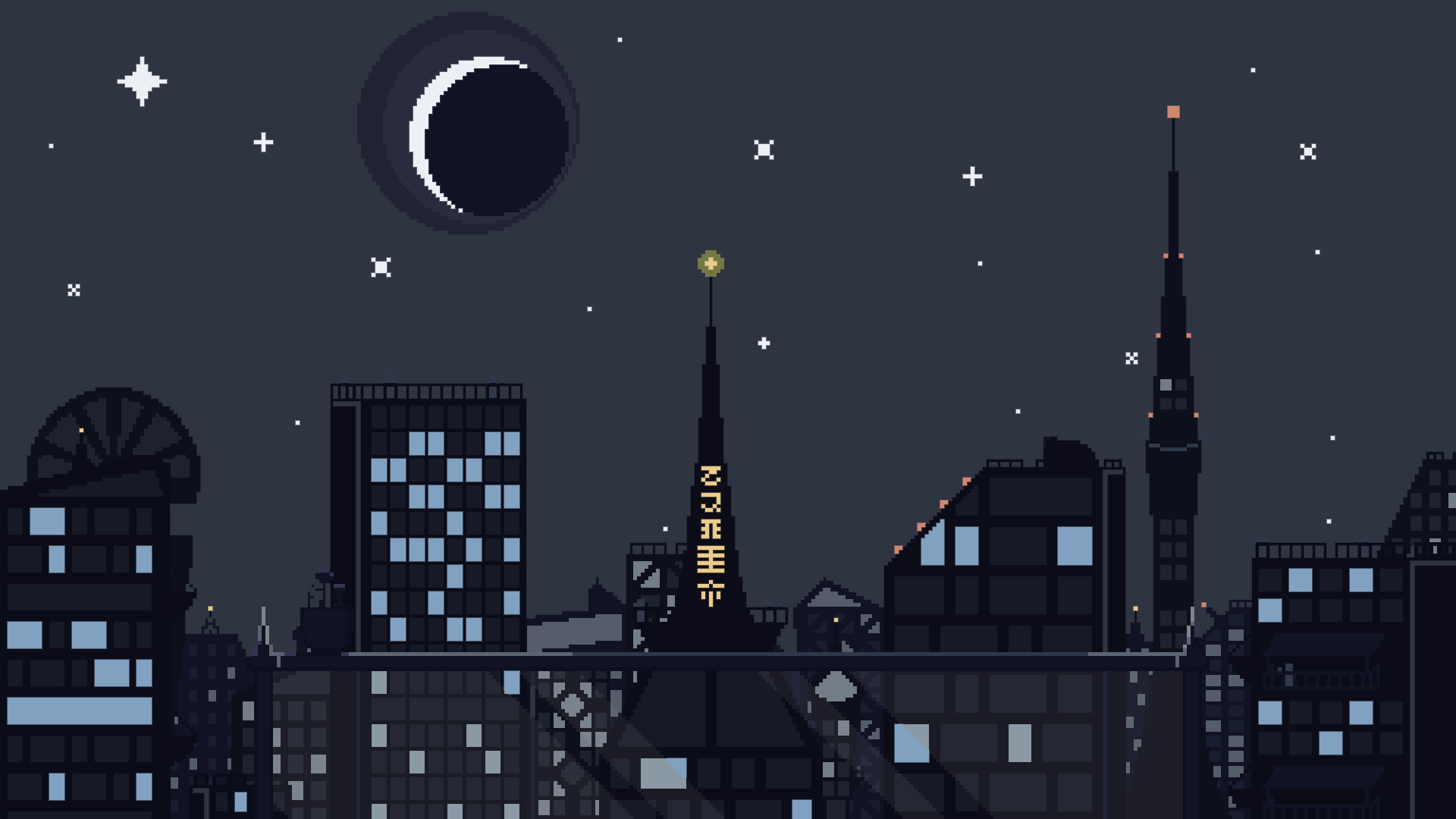 Cool Pixel Art Night City Wallpaper HD 4K Aesthetic Cityscape