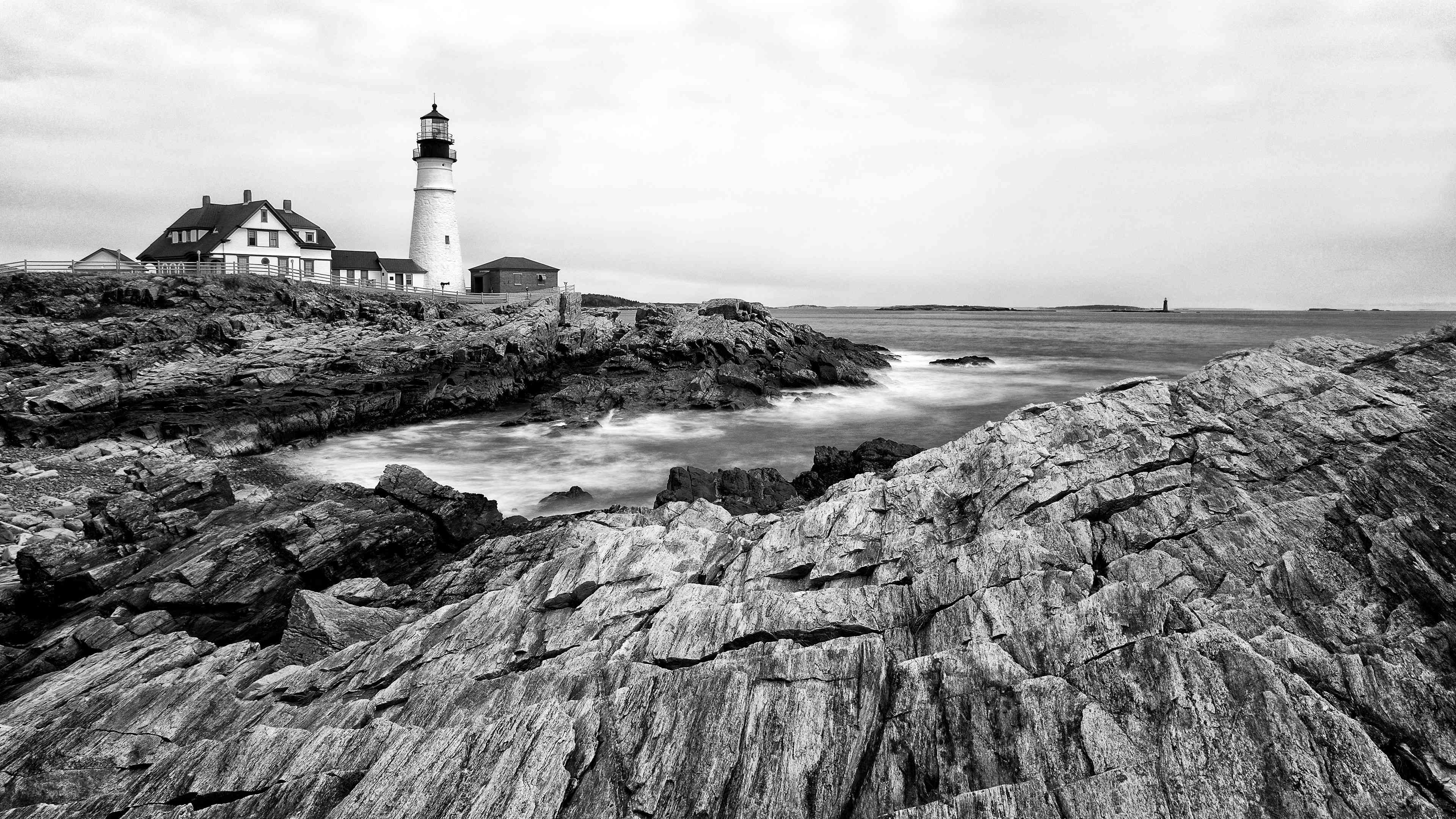 Dramatic Black and White Lighthouse Wallpaper HD 4K Aesthetic Coast
