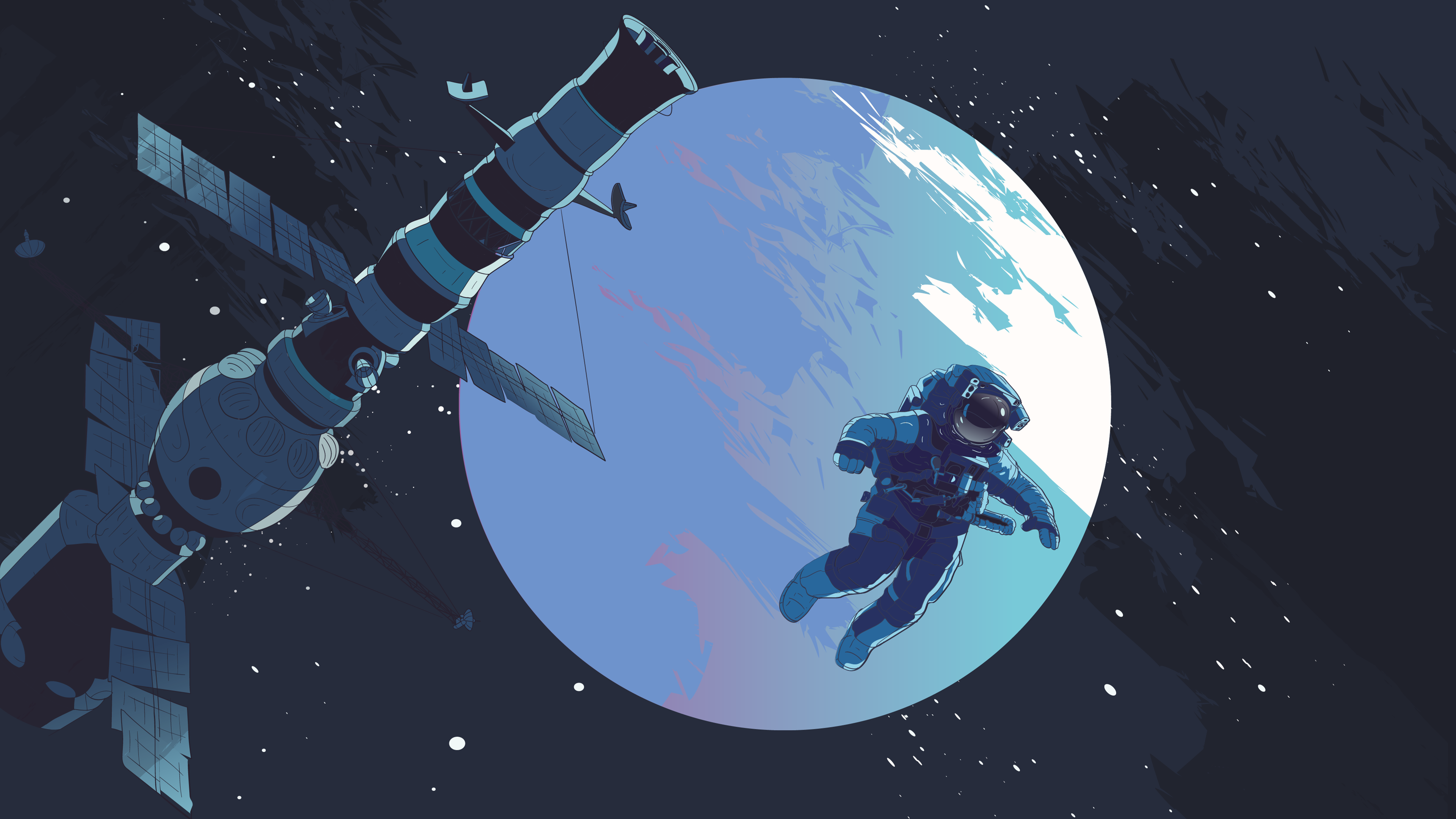 Cool Space Astronaut Aesthetic Wallpaper HD 4K - Sci-Fi Illustration
