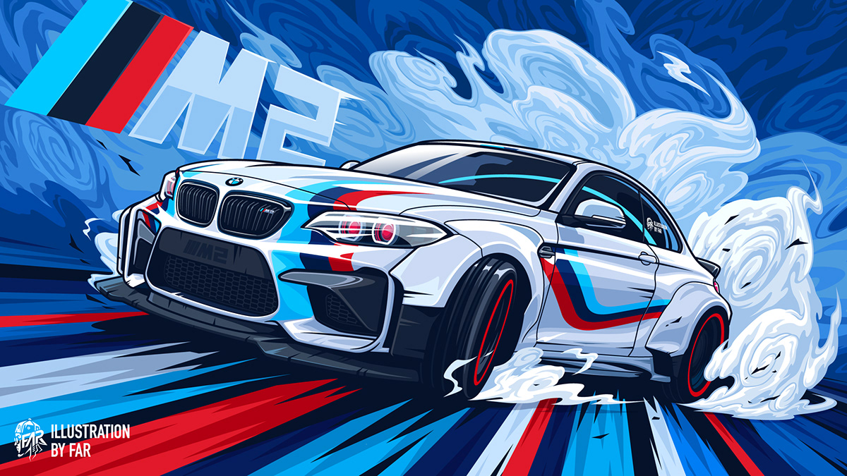 Cool BMW M2 Drift Art Wallpaper HD 4K - Aesthetic Sports Car Illustration