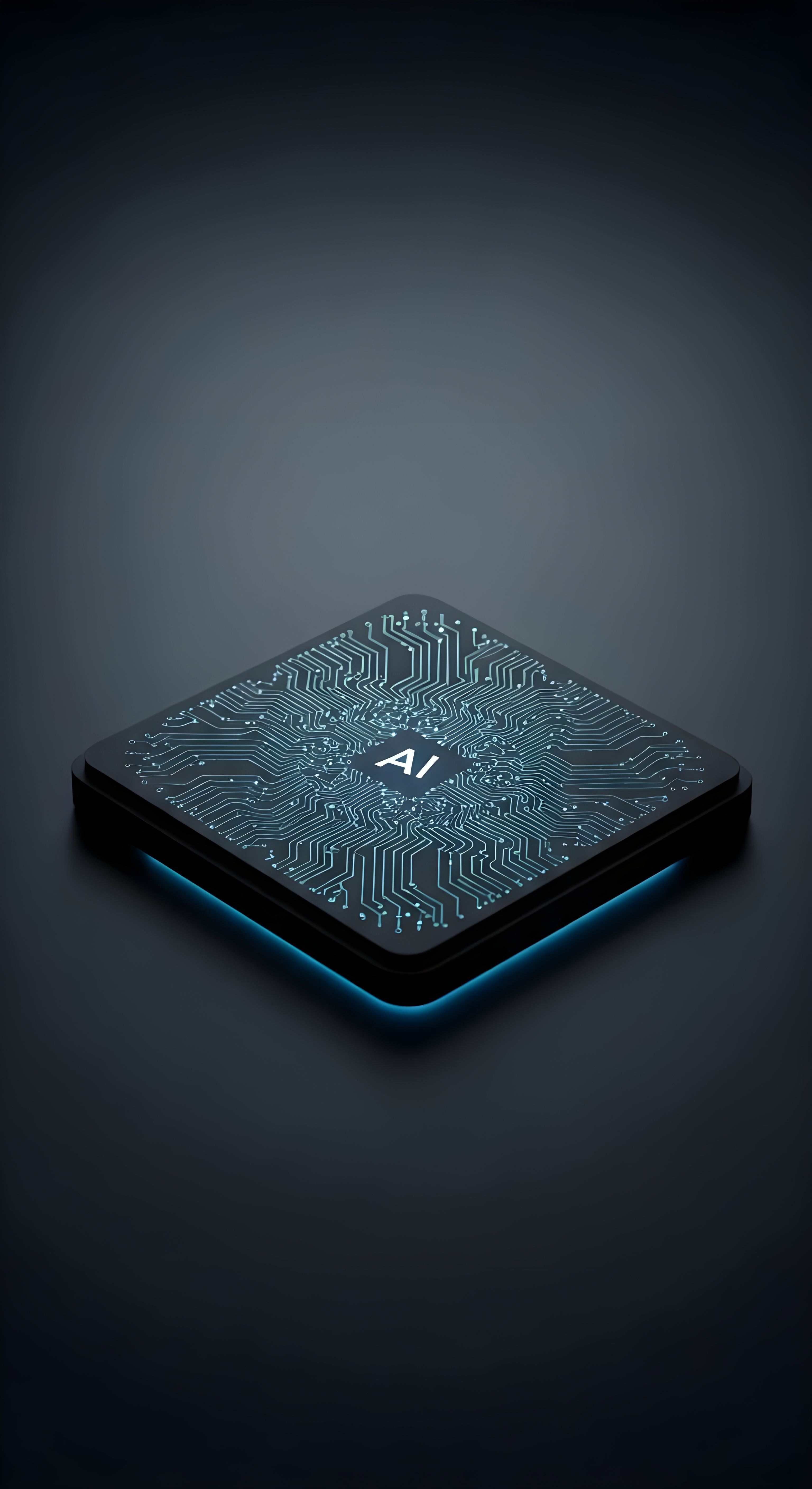 Futuristic AI Processor Chip Wallpaper HD 4K - Aesthetic Tech Background