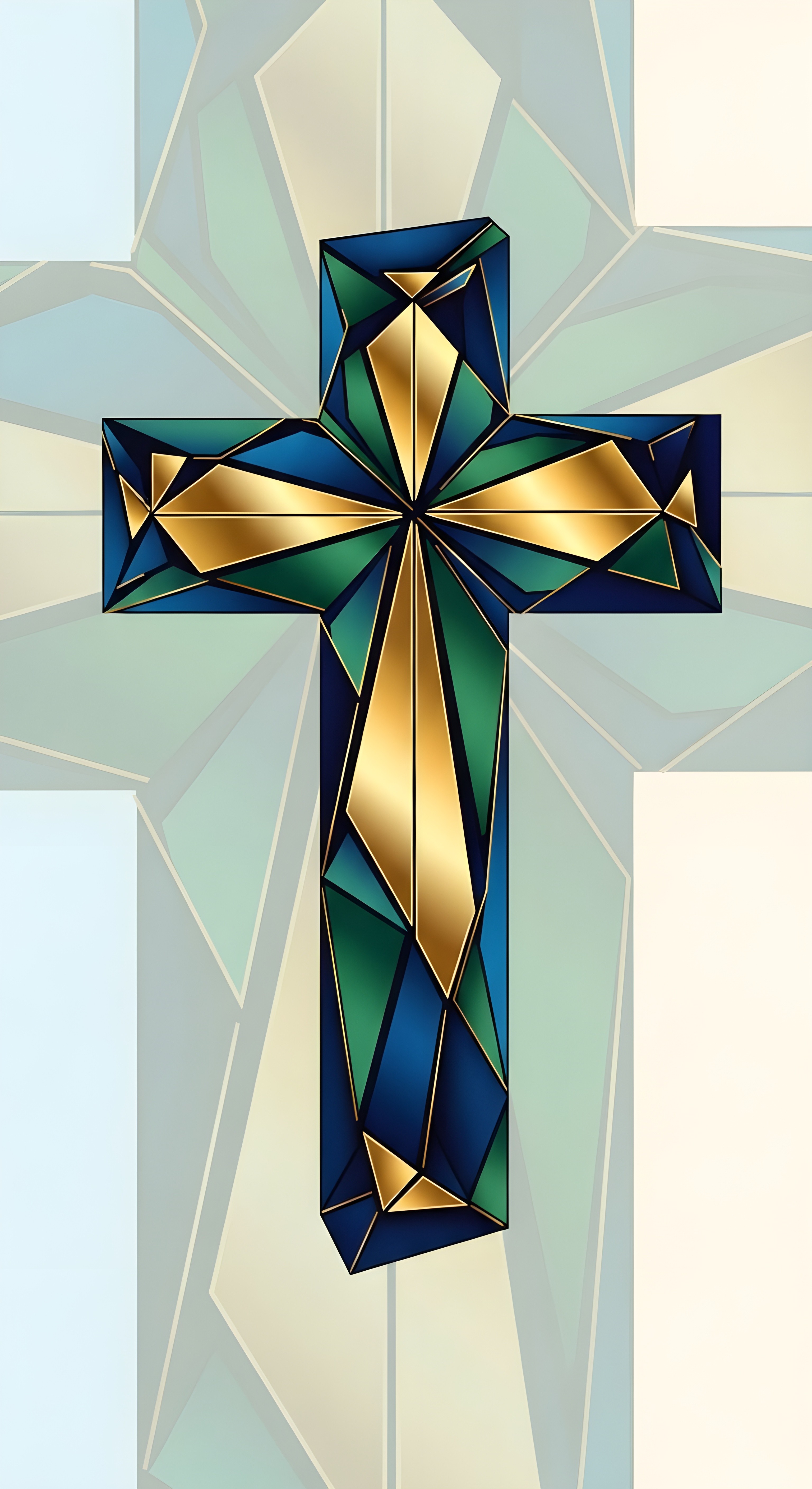 Aesthetic Geometric Christian Cross Wallpaper HD 4K - Stained Glass Art