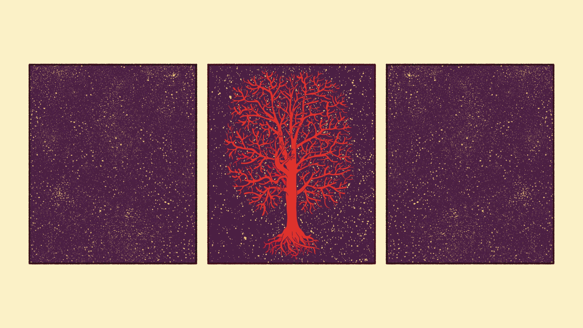 Aesthetic Red Tree of Life Triptych Art Wallpaper HD 4K for Desktop