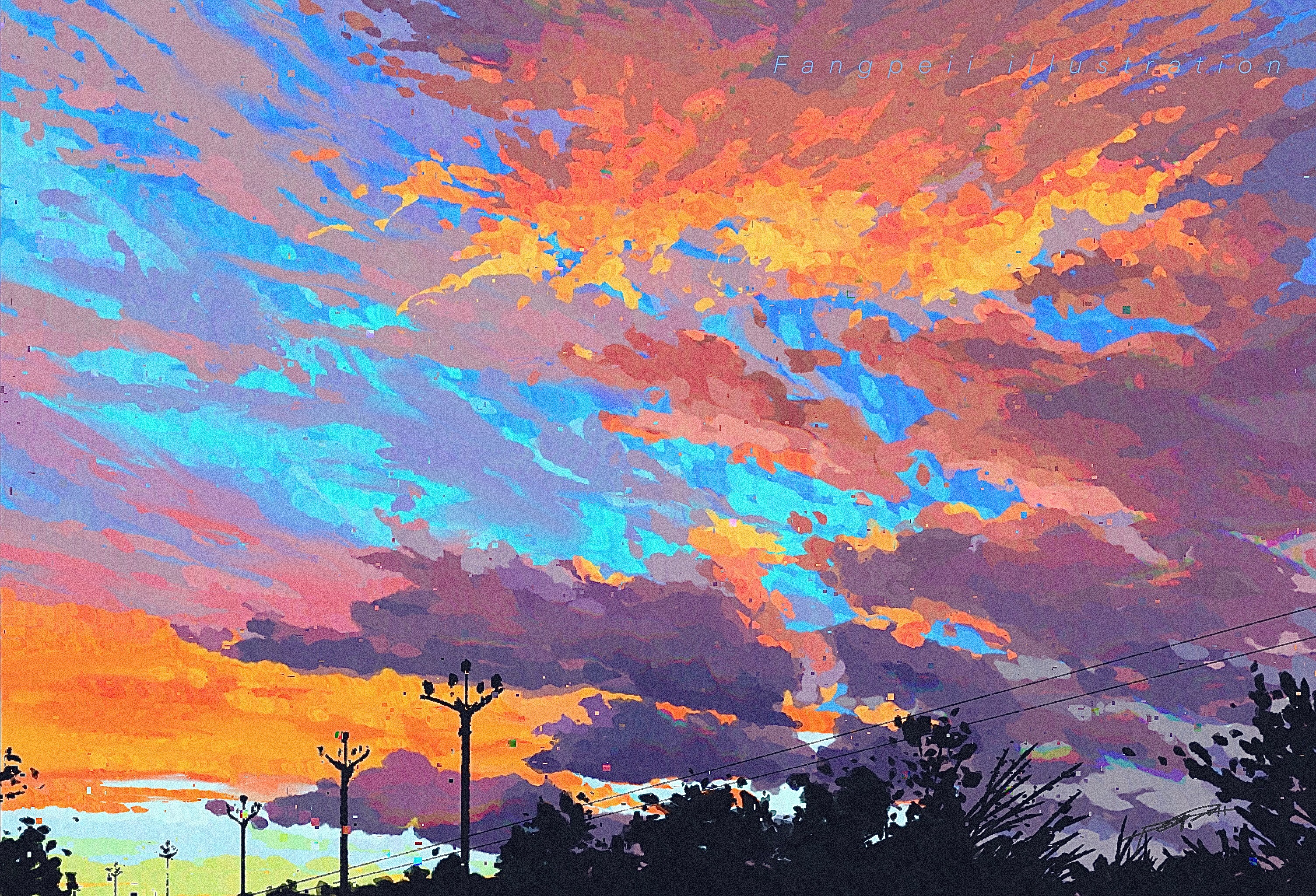 Aesthetic Sunset Sky Illustration HD 4K Wallpaper - Vibrant Digital Art