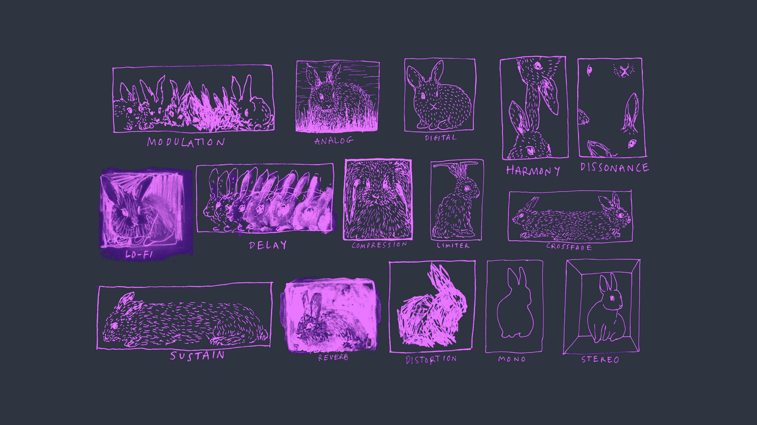 Aesthetic Purple Rabbit Audio Effects Wallpaper HD 4K Cool Music Illustration