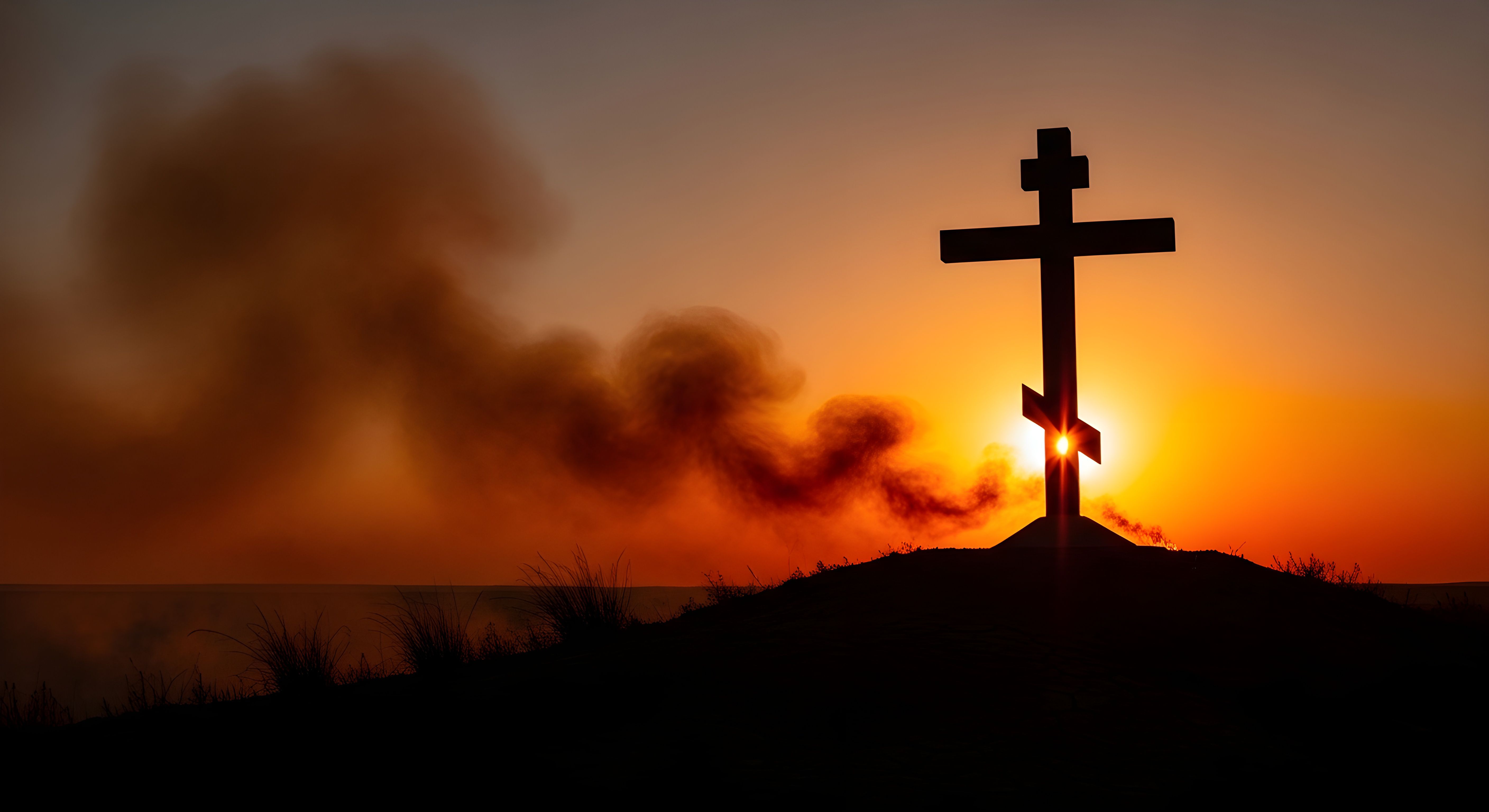 Orthodox Cross Silhouette at Sunset 4K Wallpaper HD Aesthetic