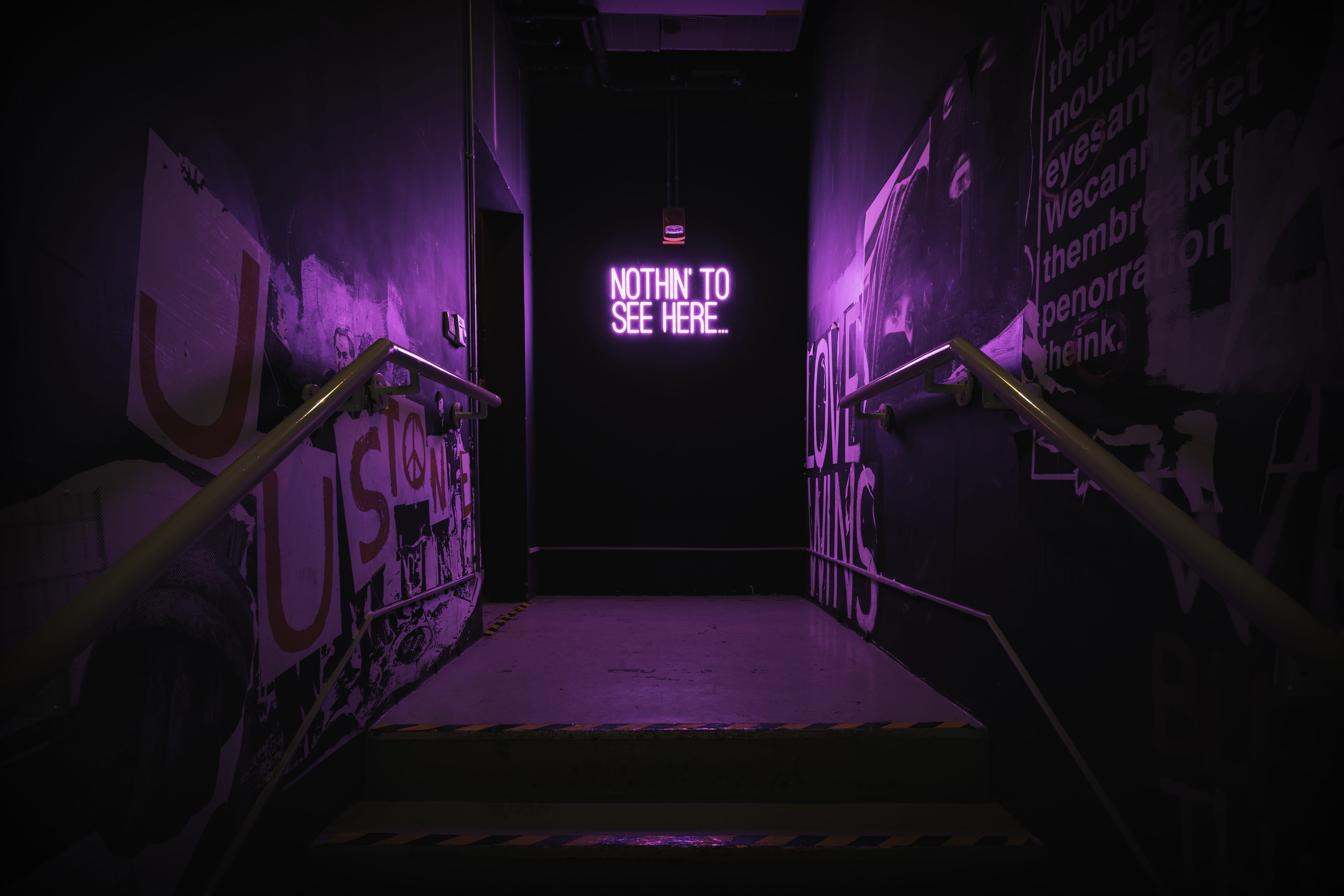Aesthetic Neon Purple Urban Staircase Wallpaper HD 4K - Nothin to See Here