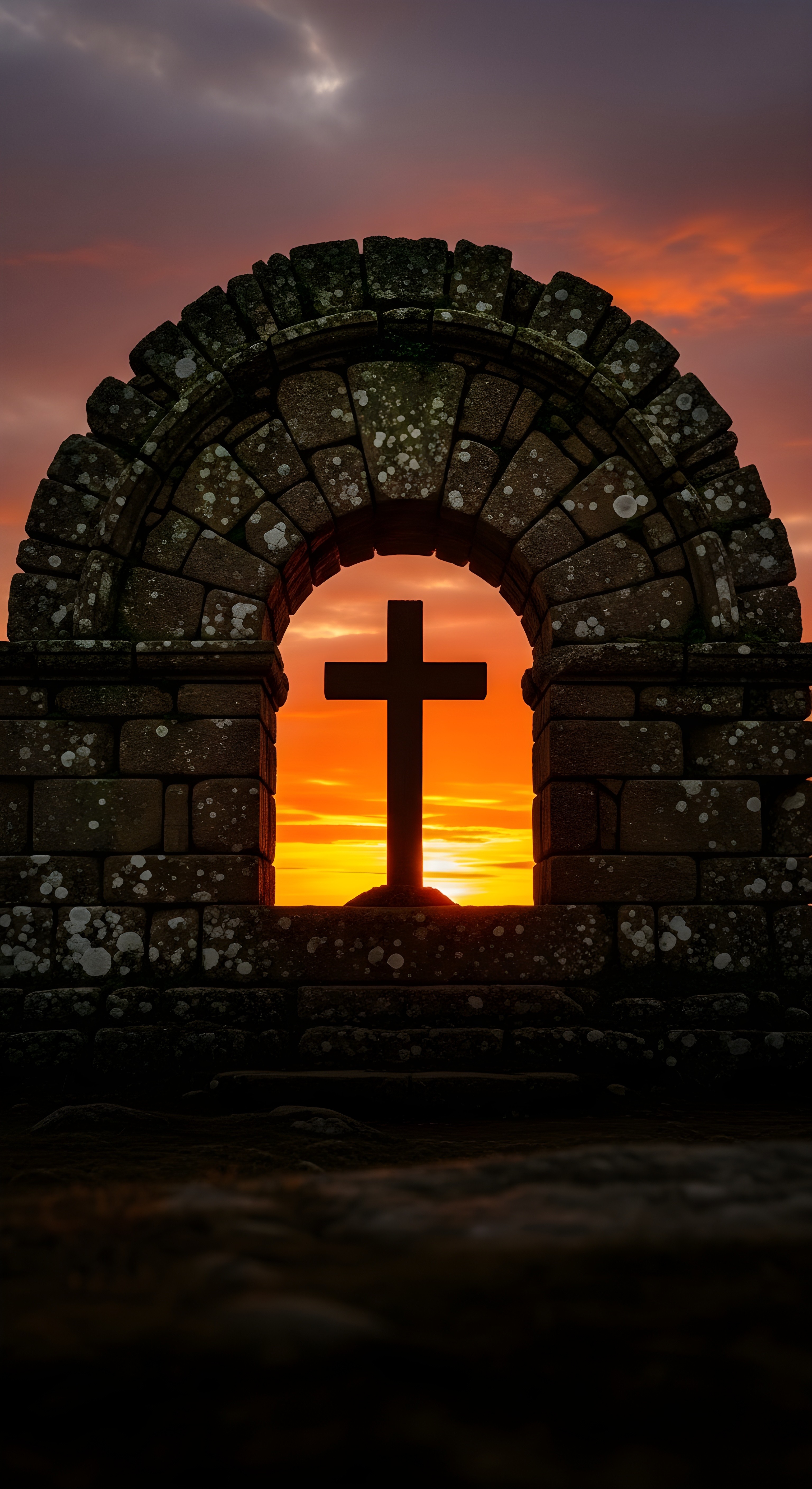 Cross at Sunset HD Wallpaper 4K - Aesthetic Spiritual Background