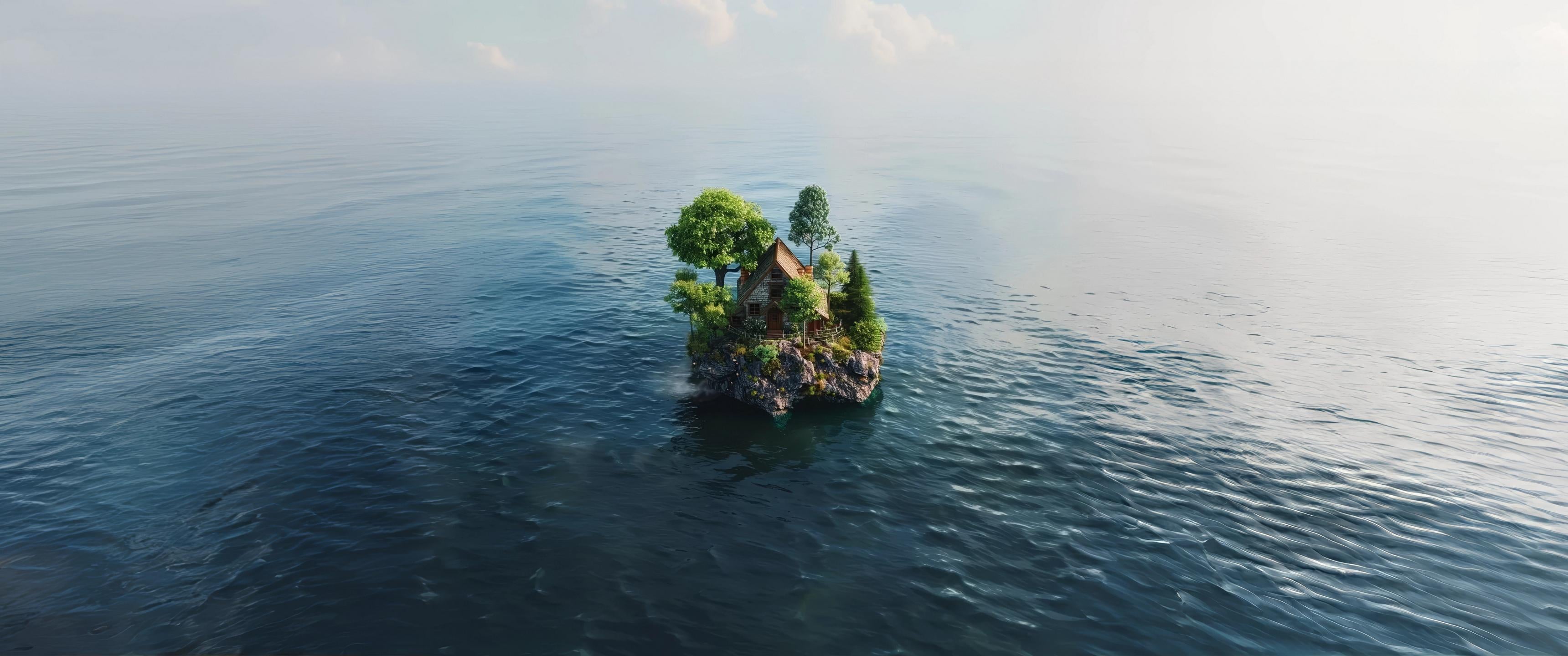 Peaceful Island Cottage Wallpaper HD 4K - Aesthetic Nature Escape