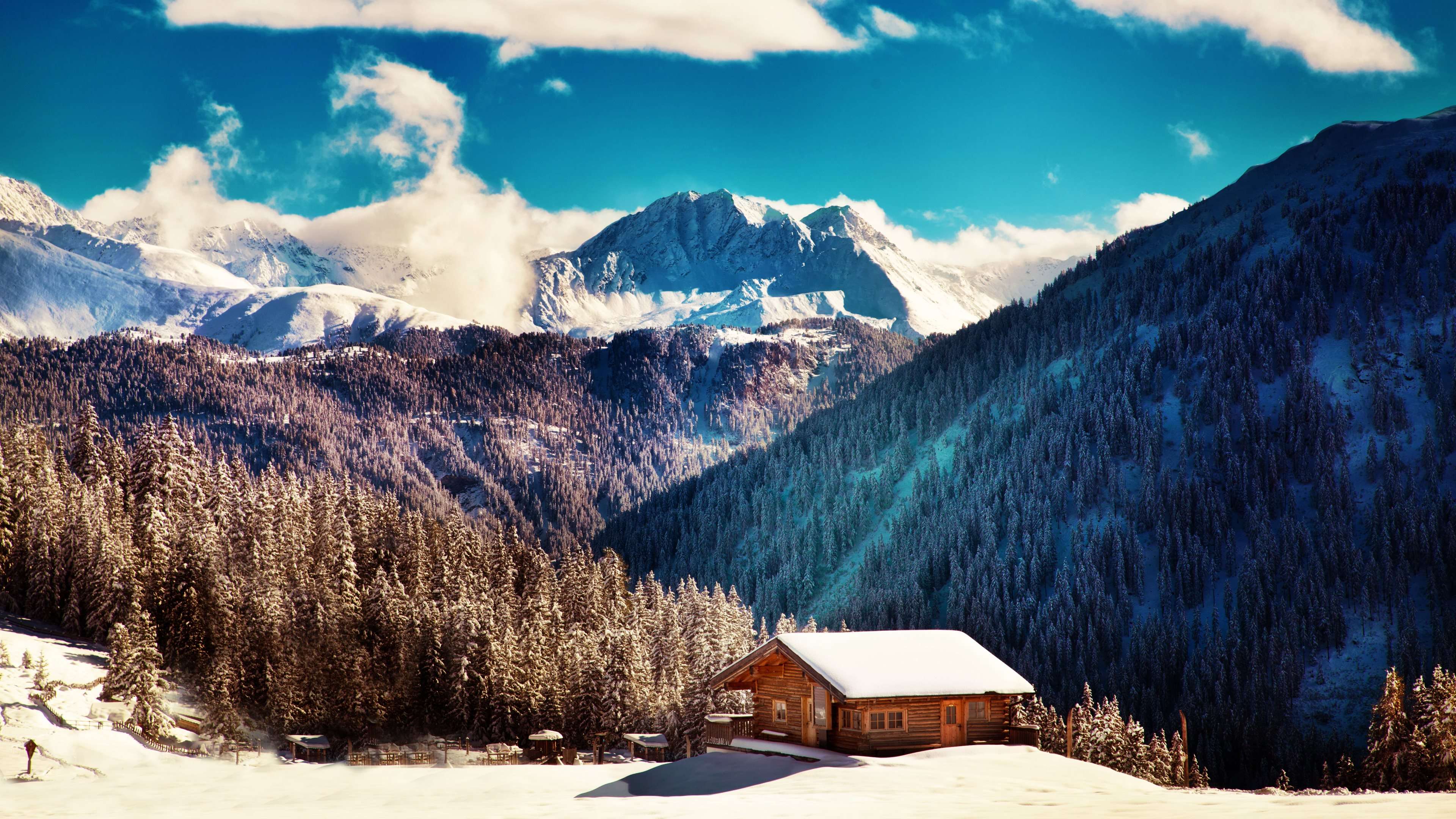 Stunning Winter Landscape Wallpaper HD 4K Aesthetic Mountain Cabin