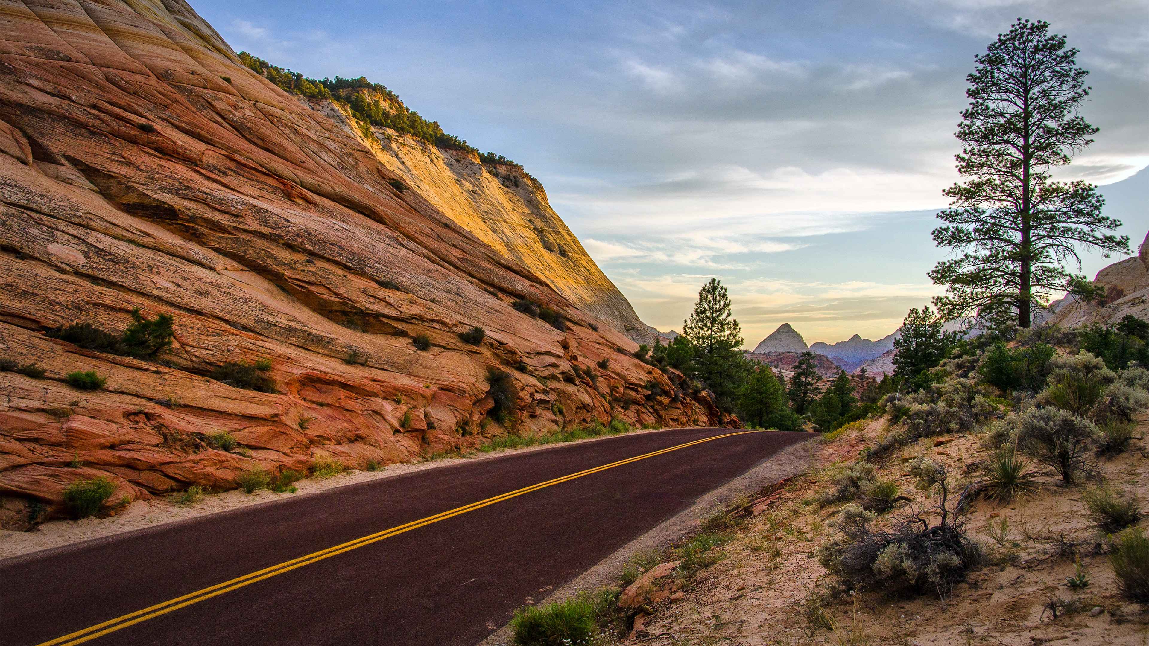 Scenic Road Through Zion Red Rock Canyon Wallpaper HD 4K Aesthetic