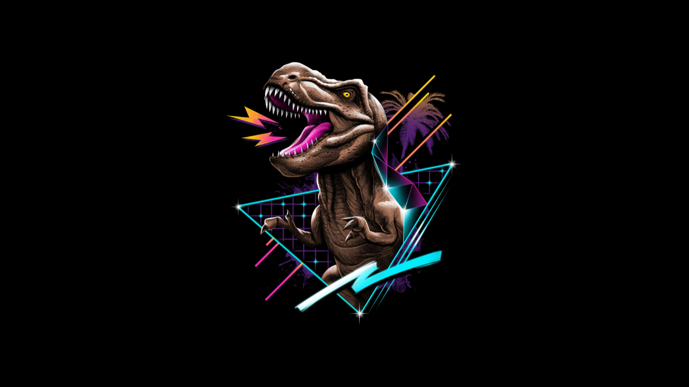 Cool Retro 80s Synthwave T-Rex Dinosaur Wallpaper HD 4K Aesthetic