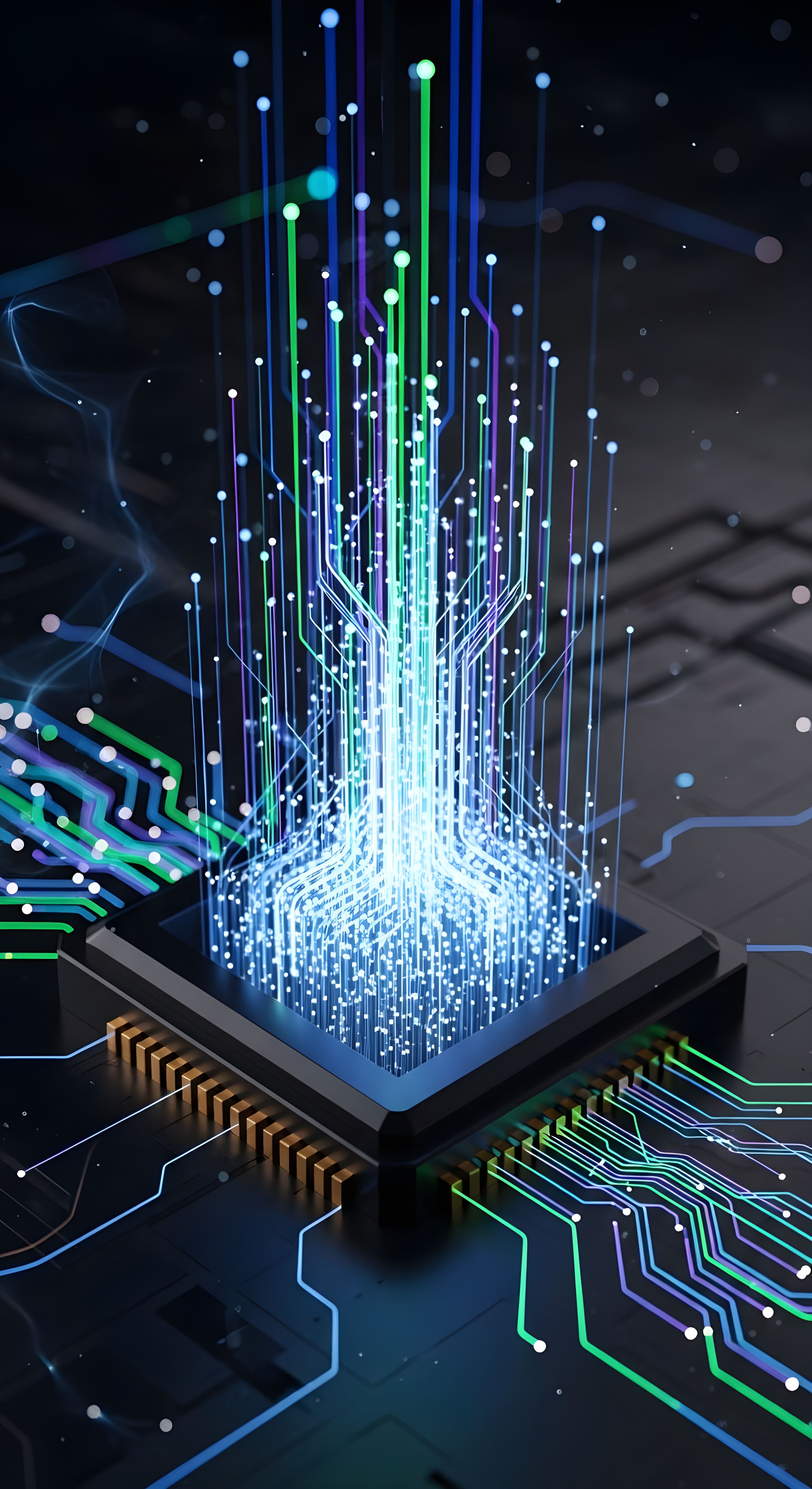 Futuristic Microchip Tech Wallpaper HD 4K - Aesthetic Digital Data Art