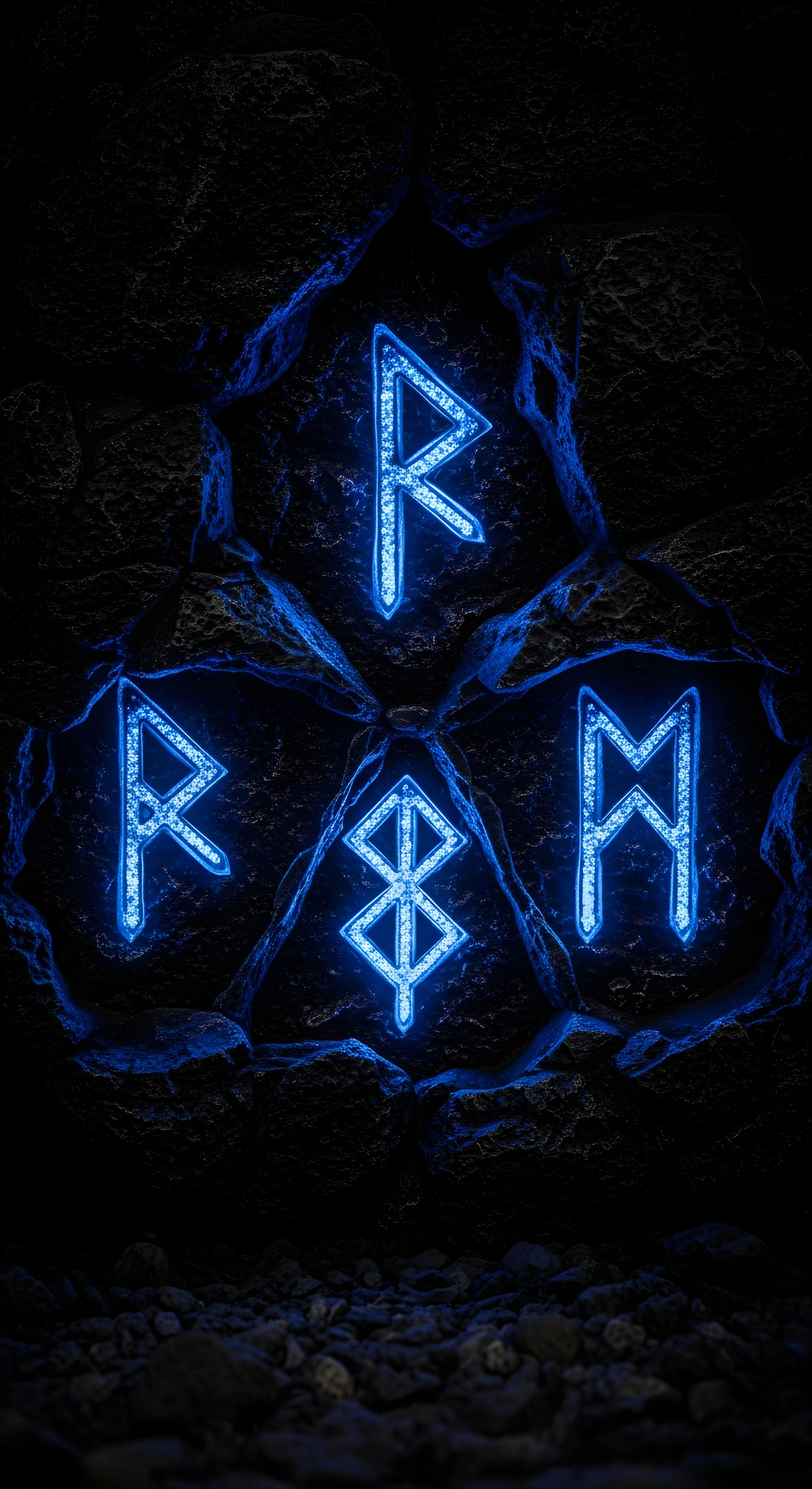 Glowing Blue Norse Runes Aesthetic Wallpaper HD 4K for Mobile