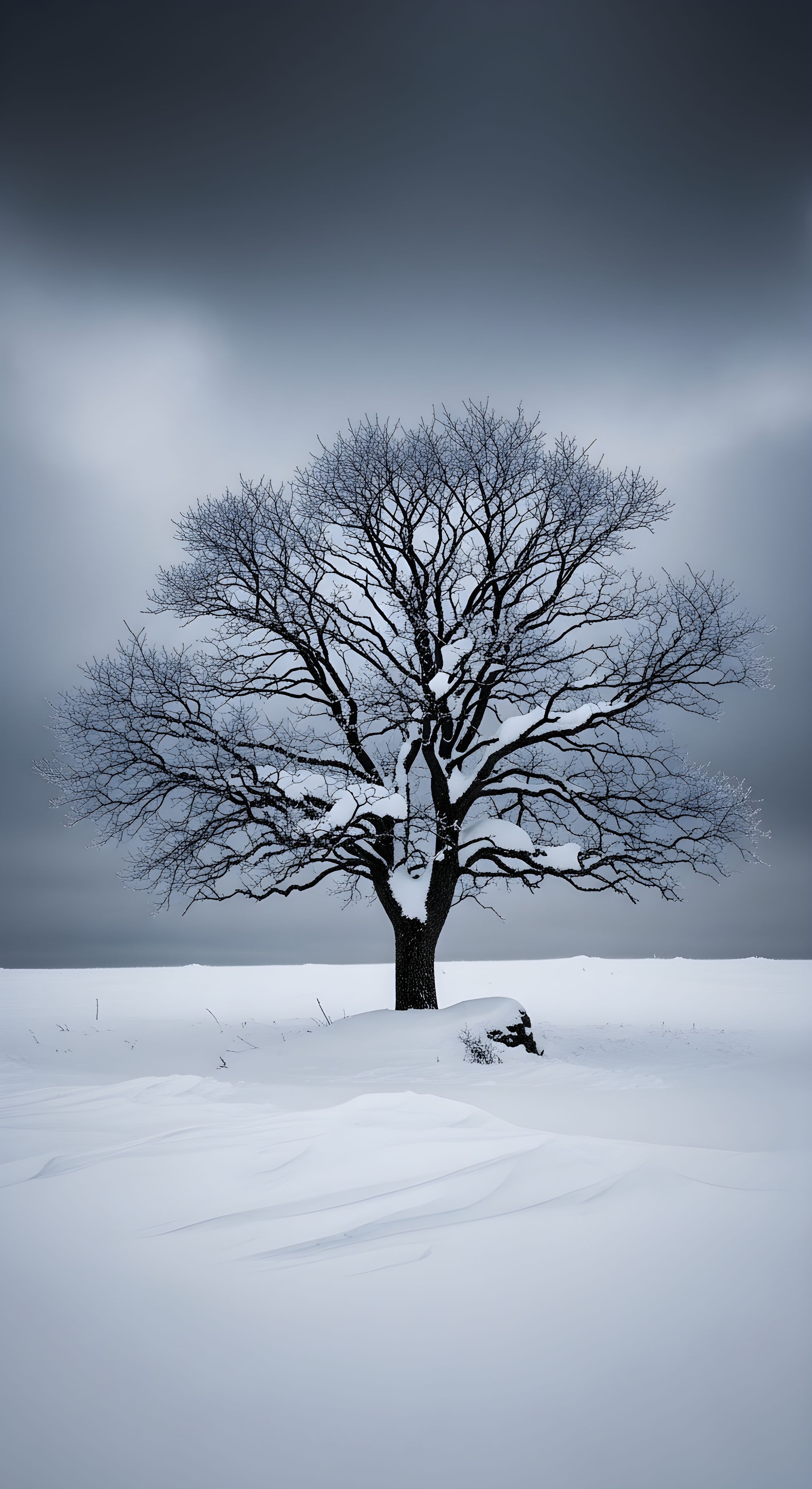 Minimalist Winter Tree Wallpaper HD 4K - Aesthetic Snow Landscape