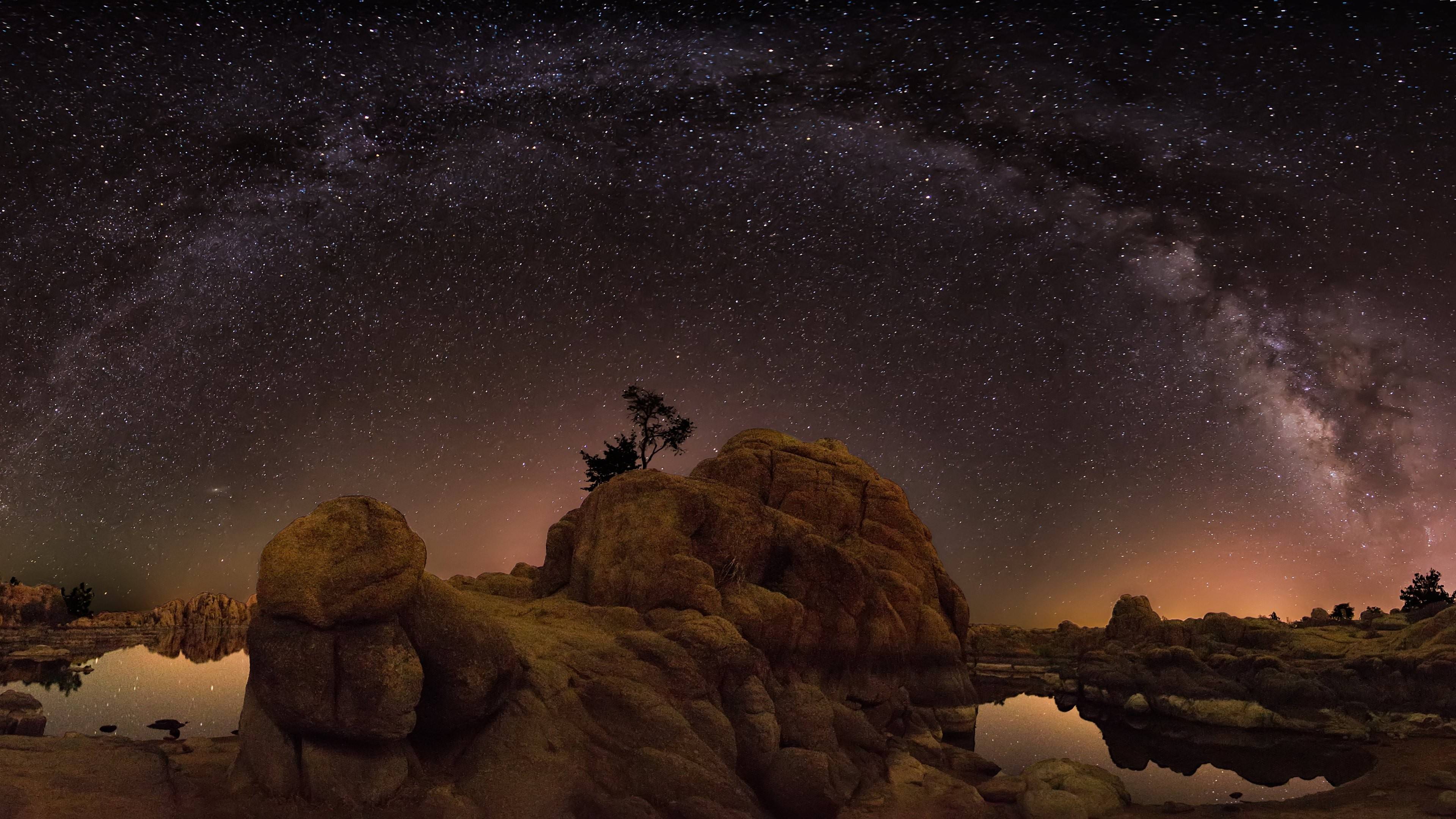 Milky Way Galaxy over Desert Rocks Wallpaper HD 4K - Aesthetic Night Sky