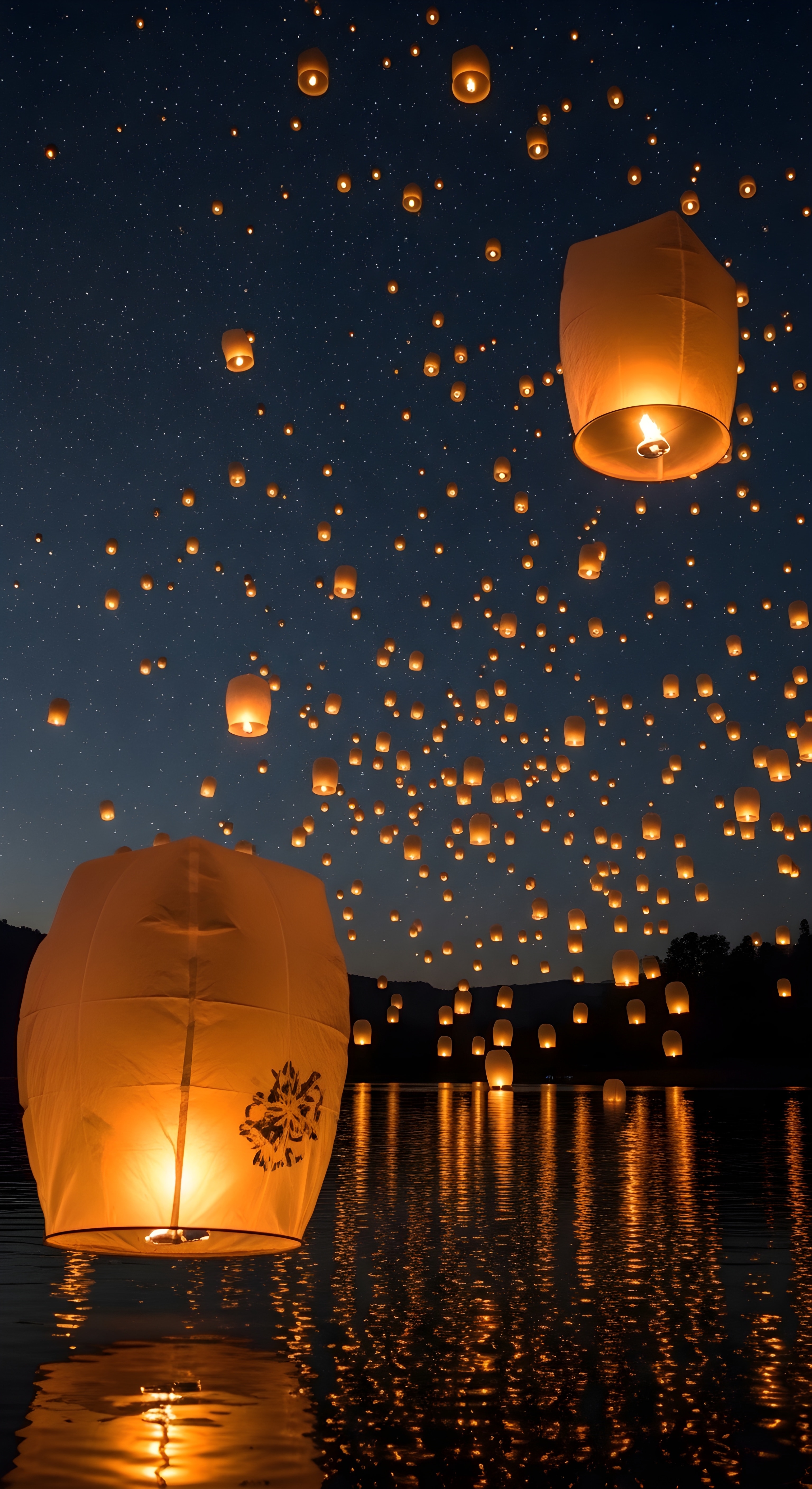 Magical Glowing Sky Lanterns Wallpaper HD 4K Aesthetic Night Sky