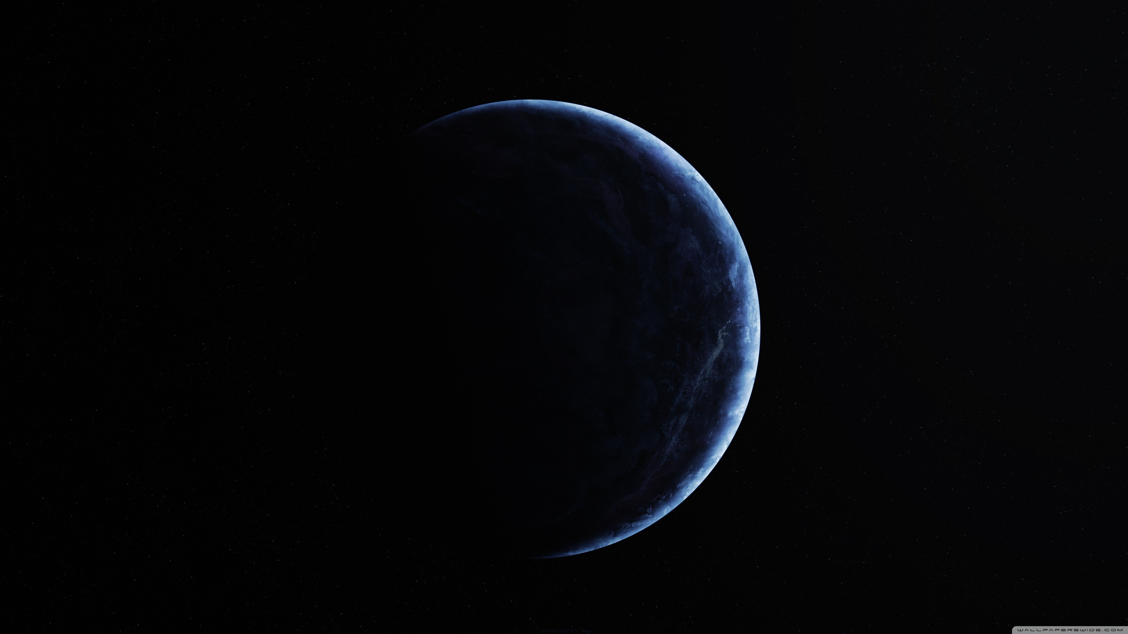 Deep Space Blue Planet Wallpaper HD 4K - Aesthetic Crescent Moon Background