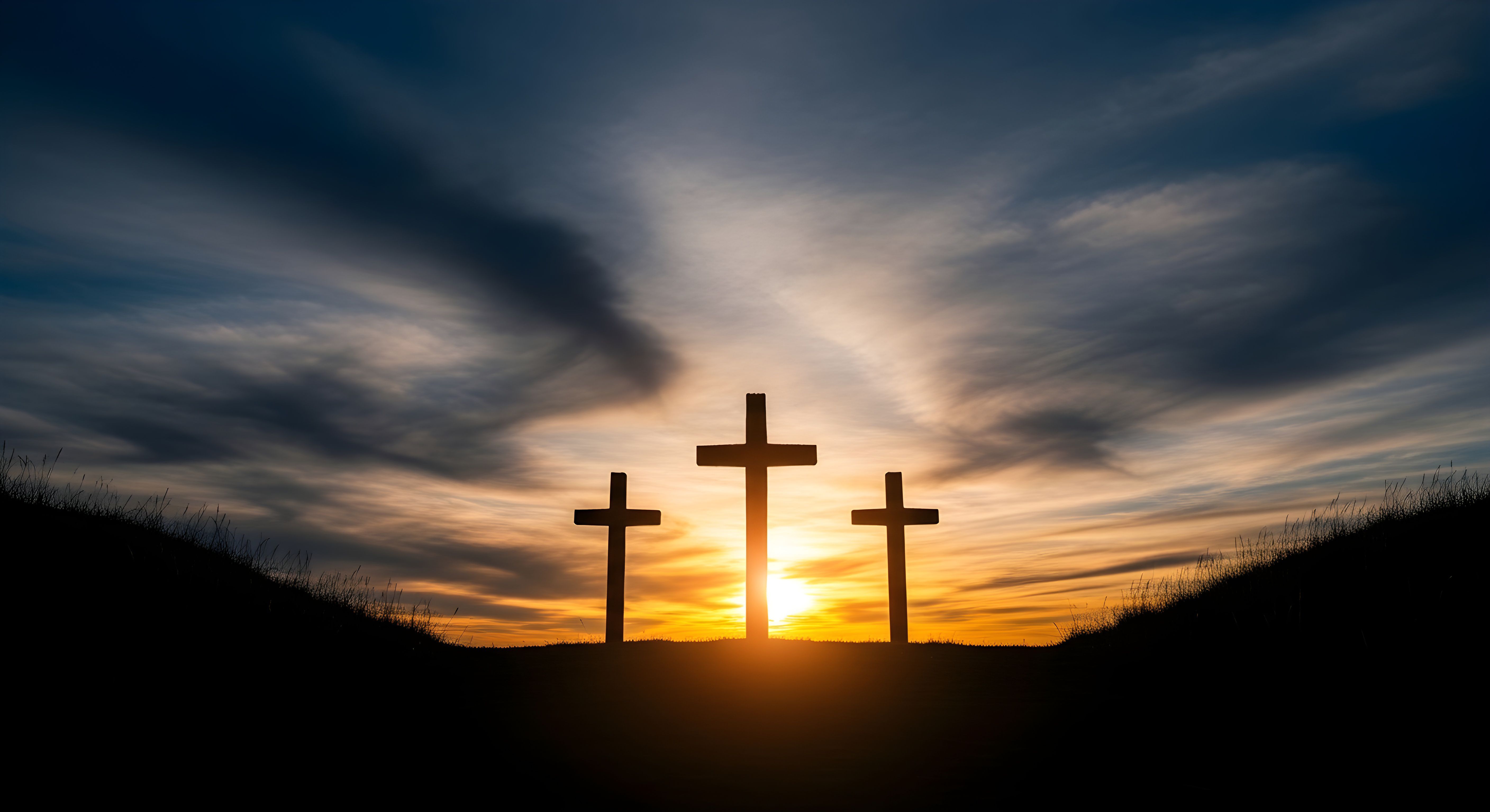 Three Crosses at Sunset Christian Wallpaper HD 4K Aesthetic