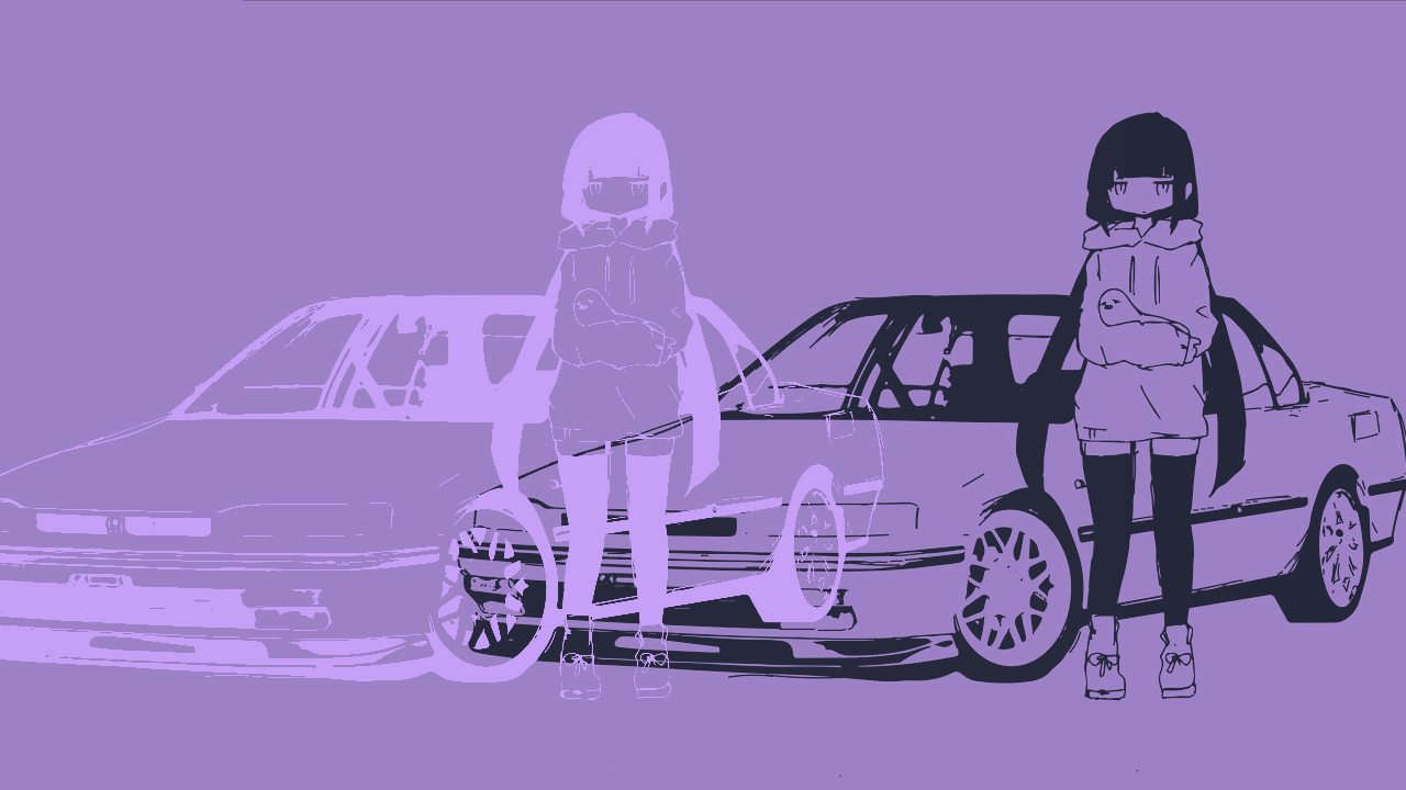 Aesthetic Purple Anime Girl and JDM Car Wallpaper HD 4K Lo-Fi Art
