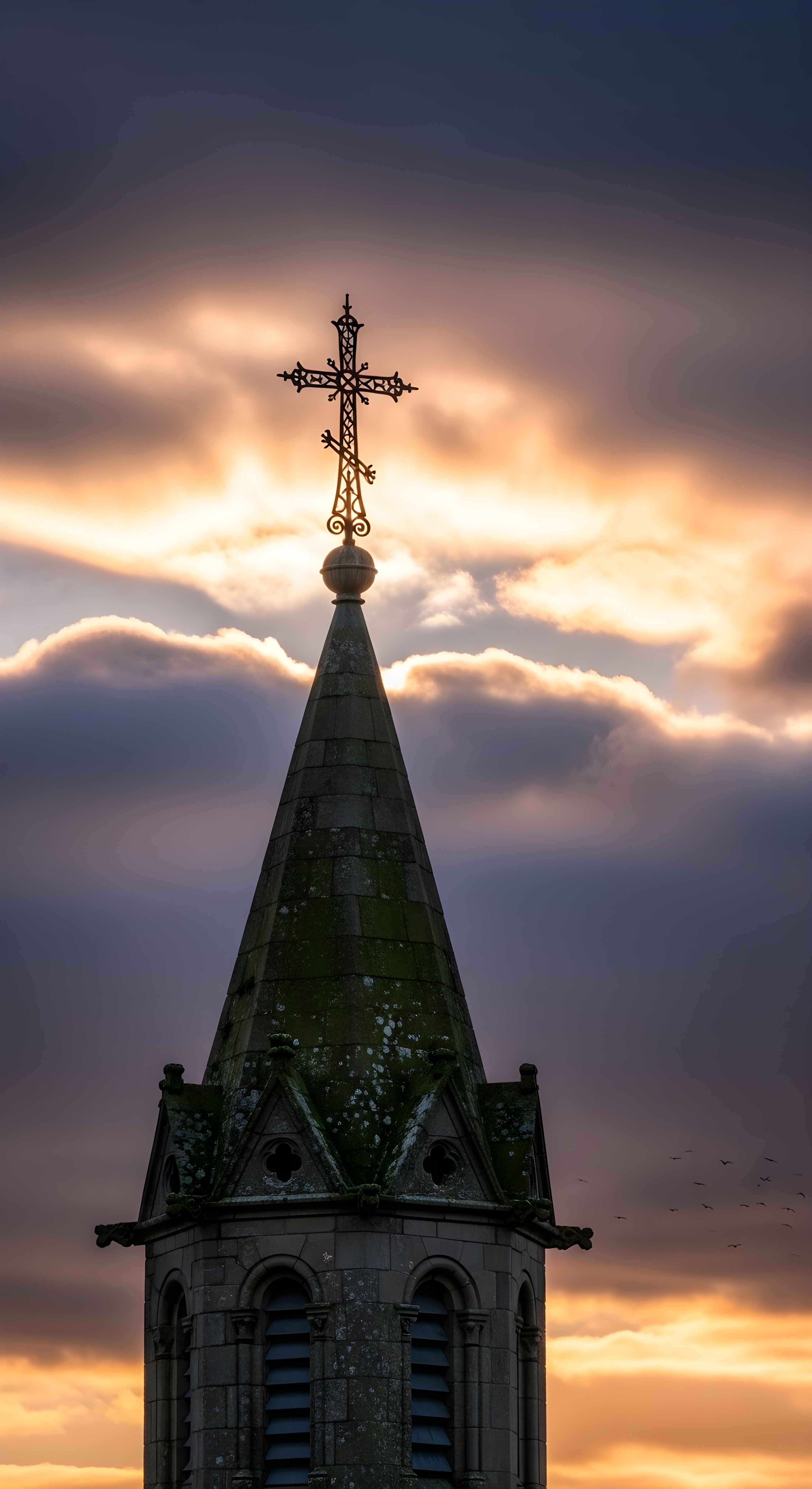 Aesthetic Gothic Church Spire Sunset Wallpaper HD 4K for Mobile