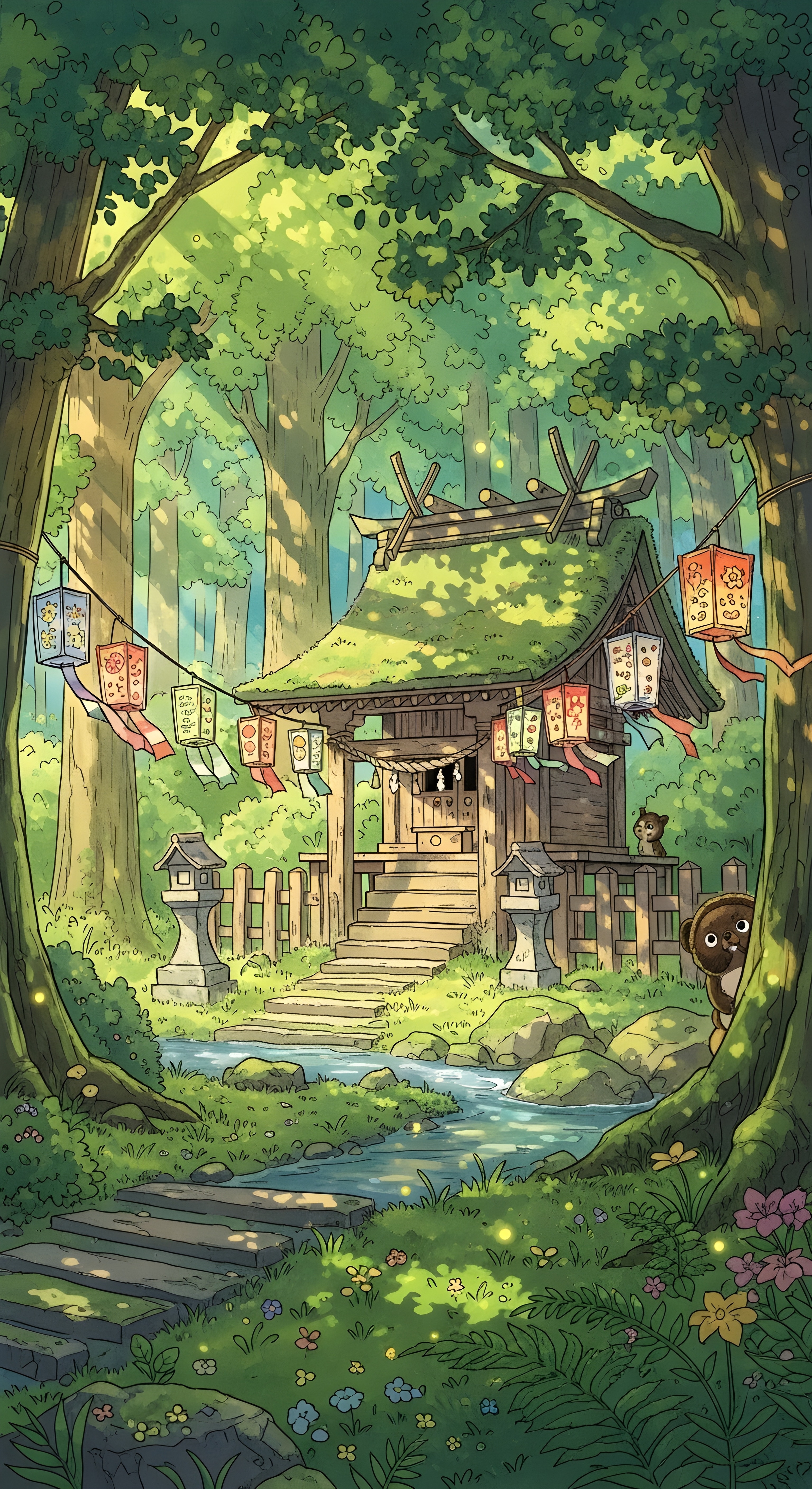 Enchanted Forest Shrine Aesthetic Wallpaper HD 4K Studio Ghibli Style