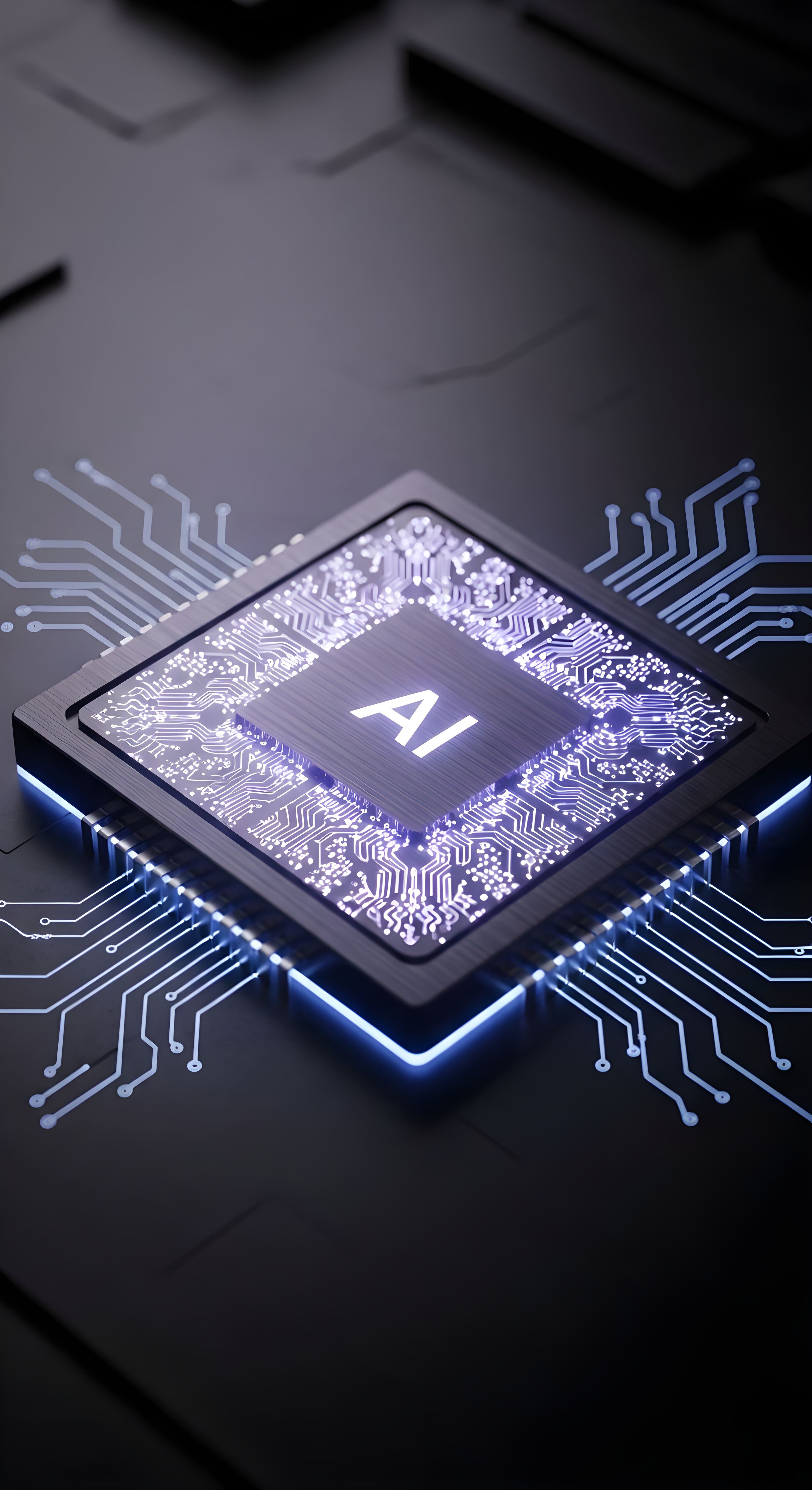 AI Microchip Wallpaper HD 4K, Cool Futuristic Technology Aesthetic