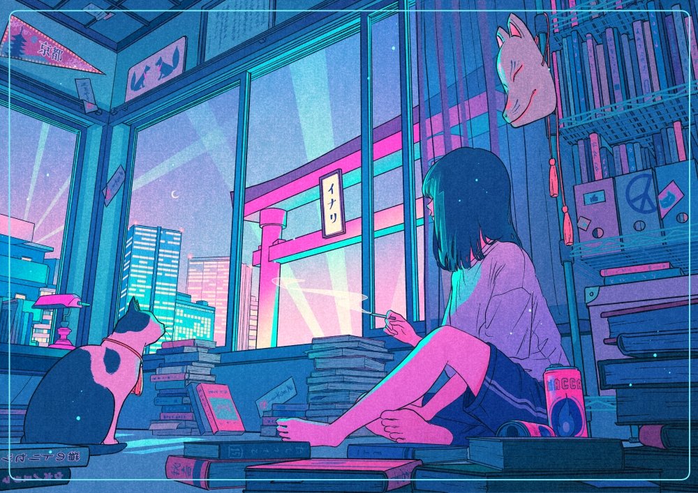 Anime Aesthetic Lo-Fi Girl Wallpaper HD 4K - Chill Neon City Night