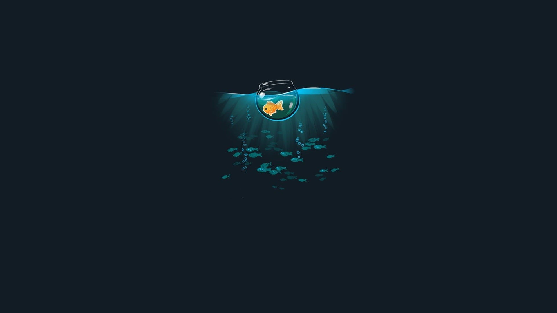 Cool Aesthetic Goldfish in Ocean Bowl Minimalist Wallpaper HD 4K