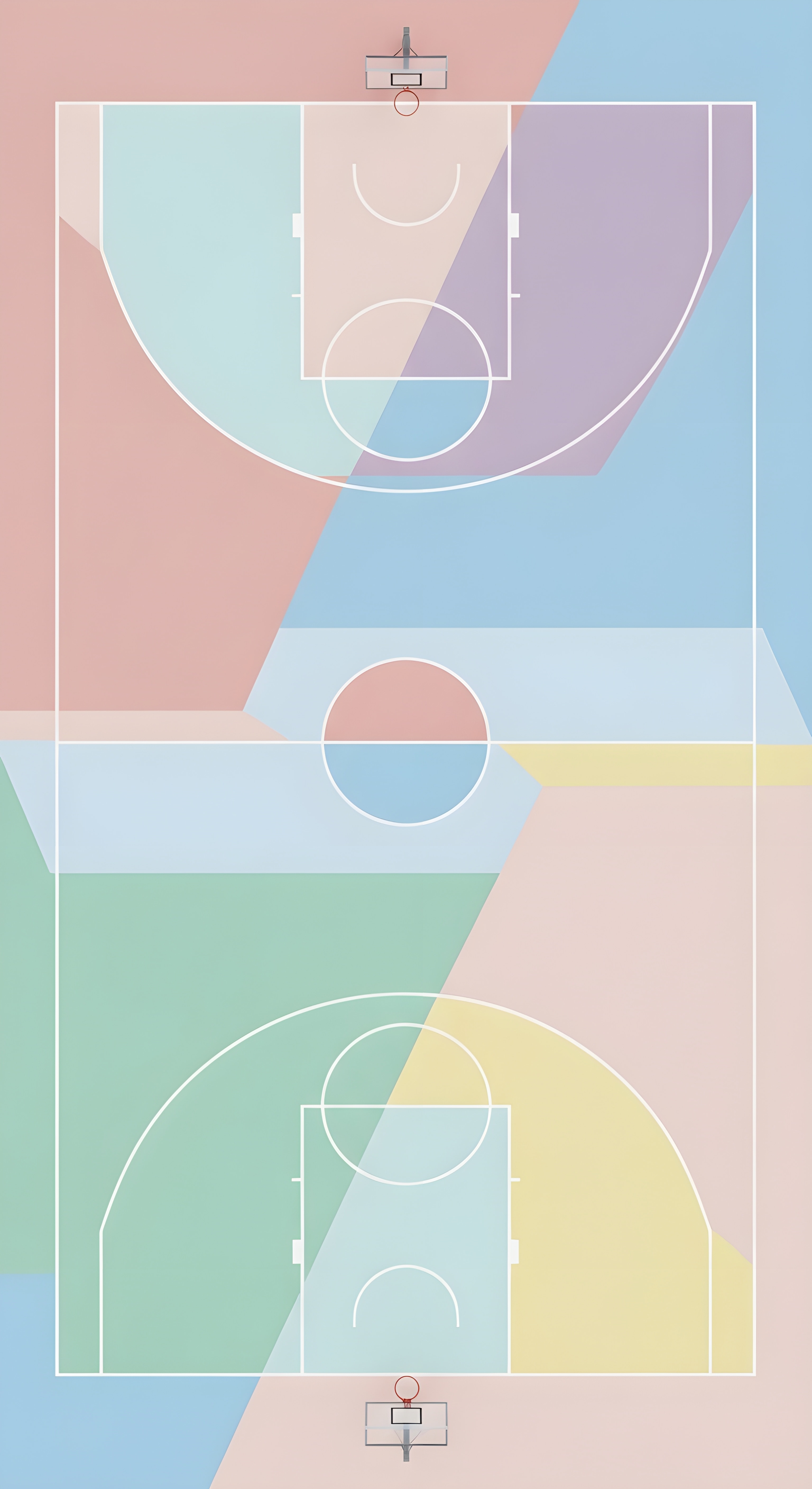Aesthetic Pastel Basketball Court Minimalist Geometric Wallpaper HD 4K