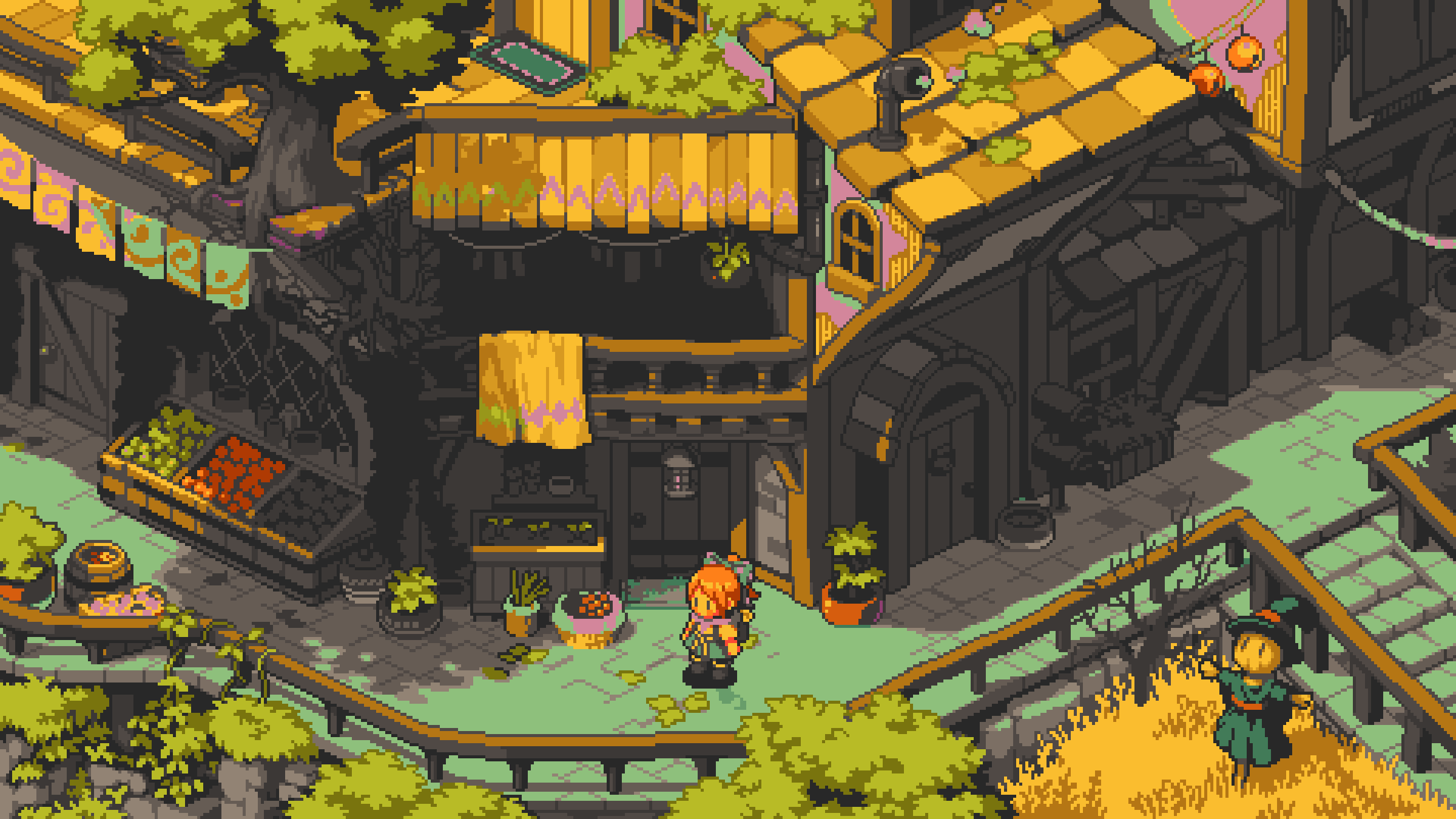 Aesthetic Pixel Art Fantasy Village Scene Wallpaper HD 4K