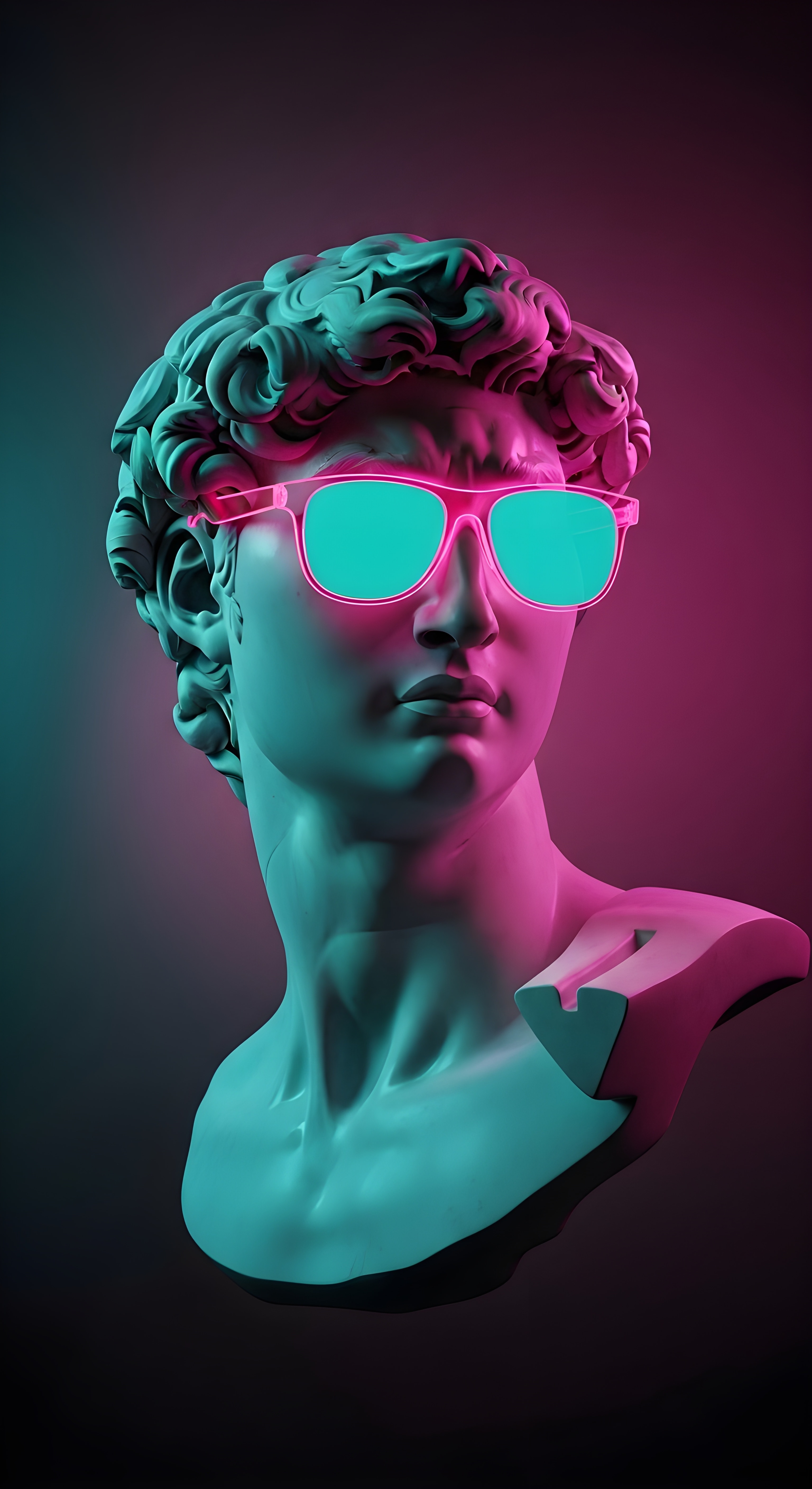 Neon David Statue Aesthetic Wallpaper HD 4K - Cool Vaporwave Synthwave Art