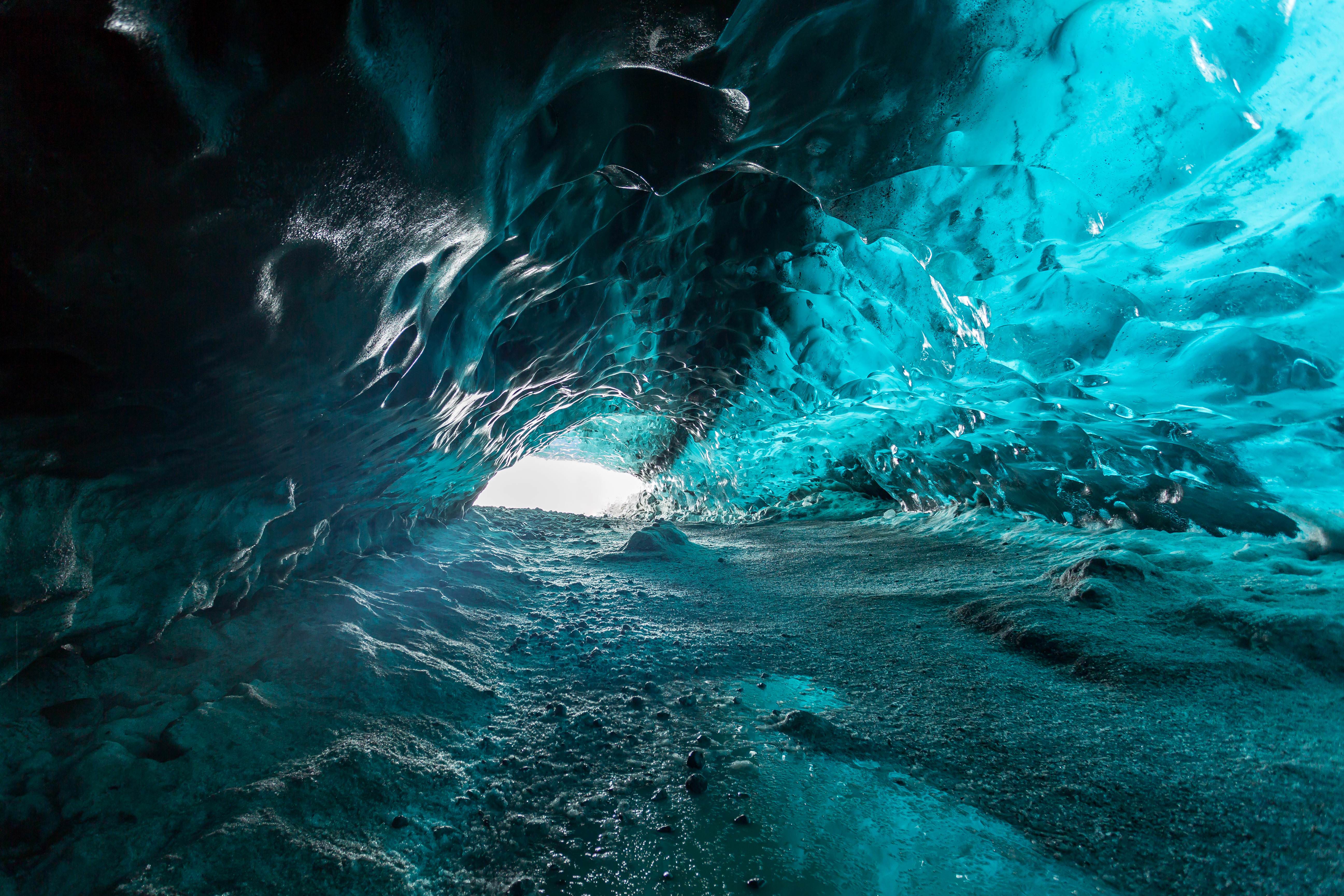 Stunning Blue Ice Cave Wallpaper HD 4K - Aesthetic Glacier Cave
