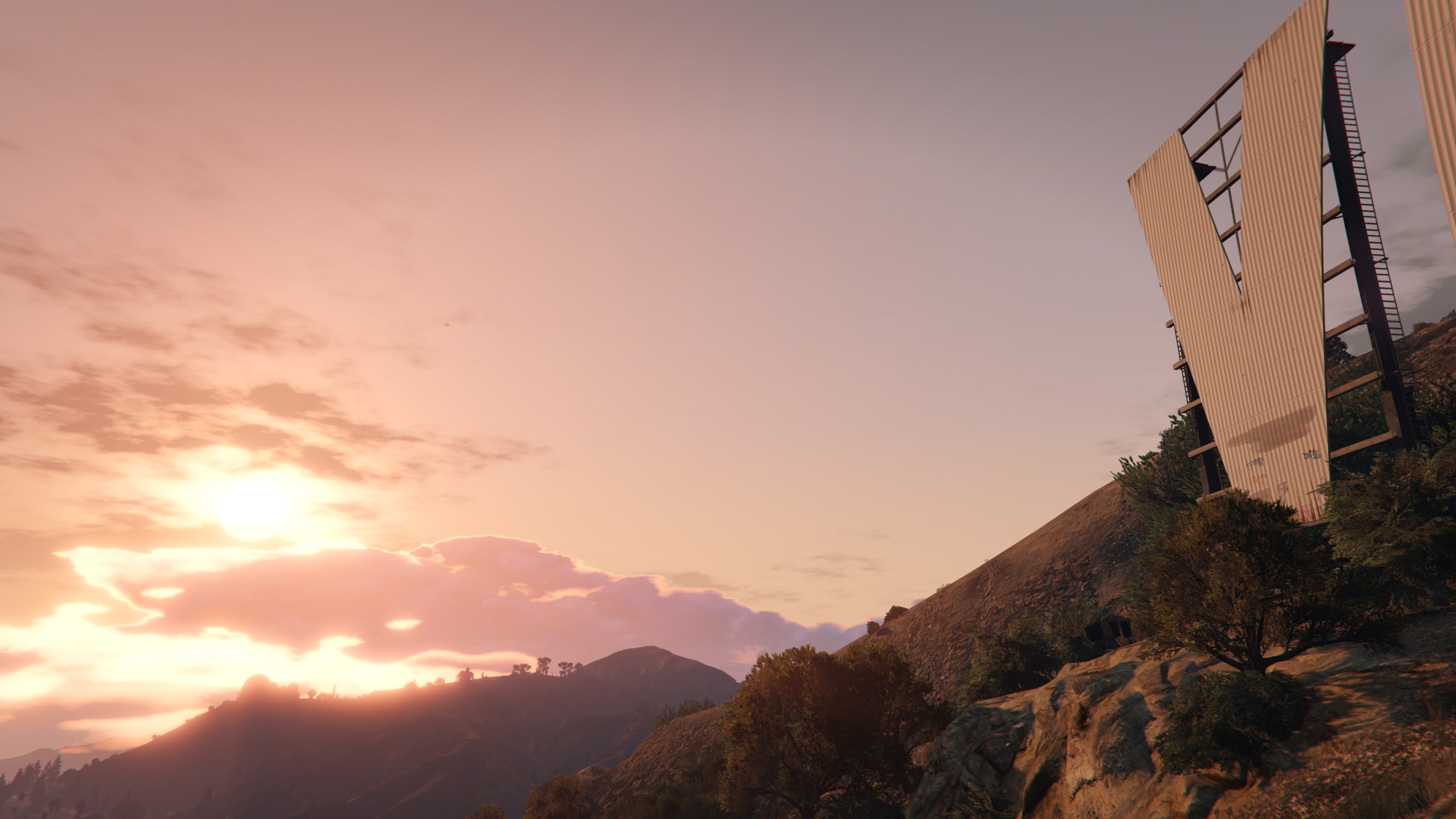 GTA V Vinewood Sign Sunset Wallpaper HD 4K Aesthetic Gaming Background