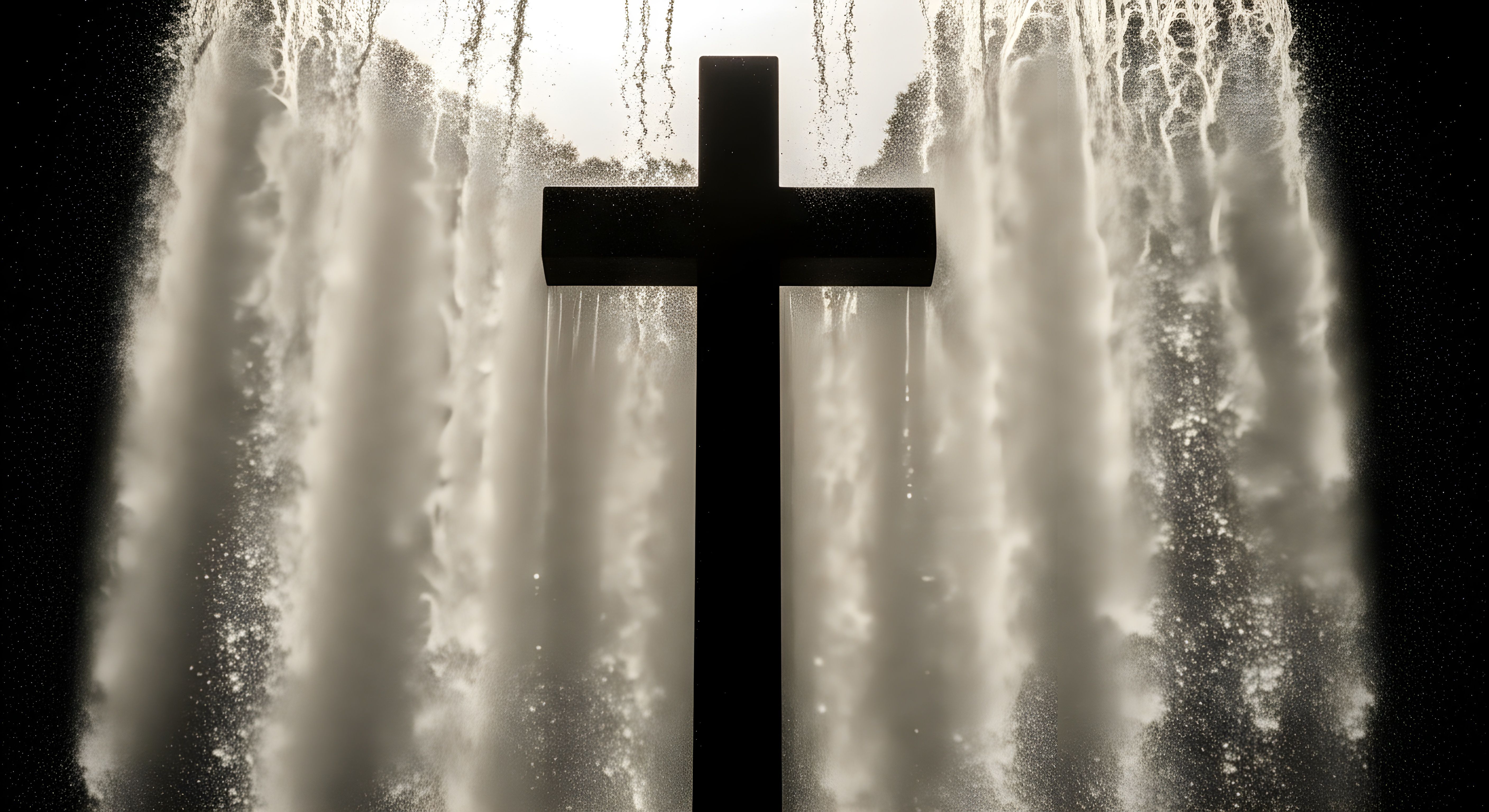Aesthetic Christian Cross Waterfall Wallpaper HD 4K - Spiritual Background
