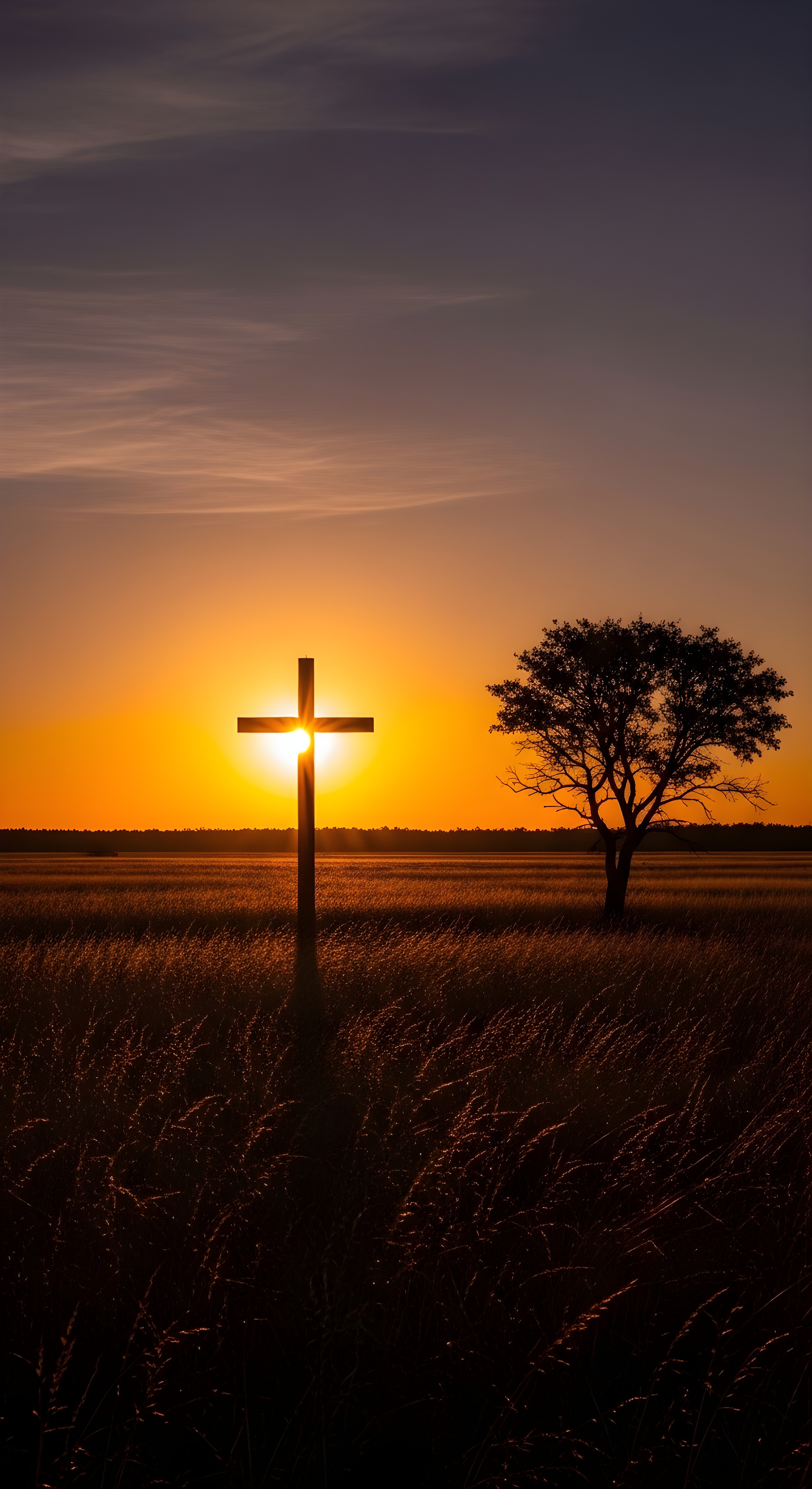 Cross at Sunset Aesthetic Wallpaper HD 4K - Spiritual & Serene Background