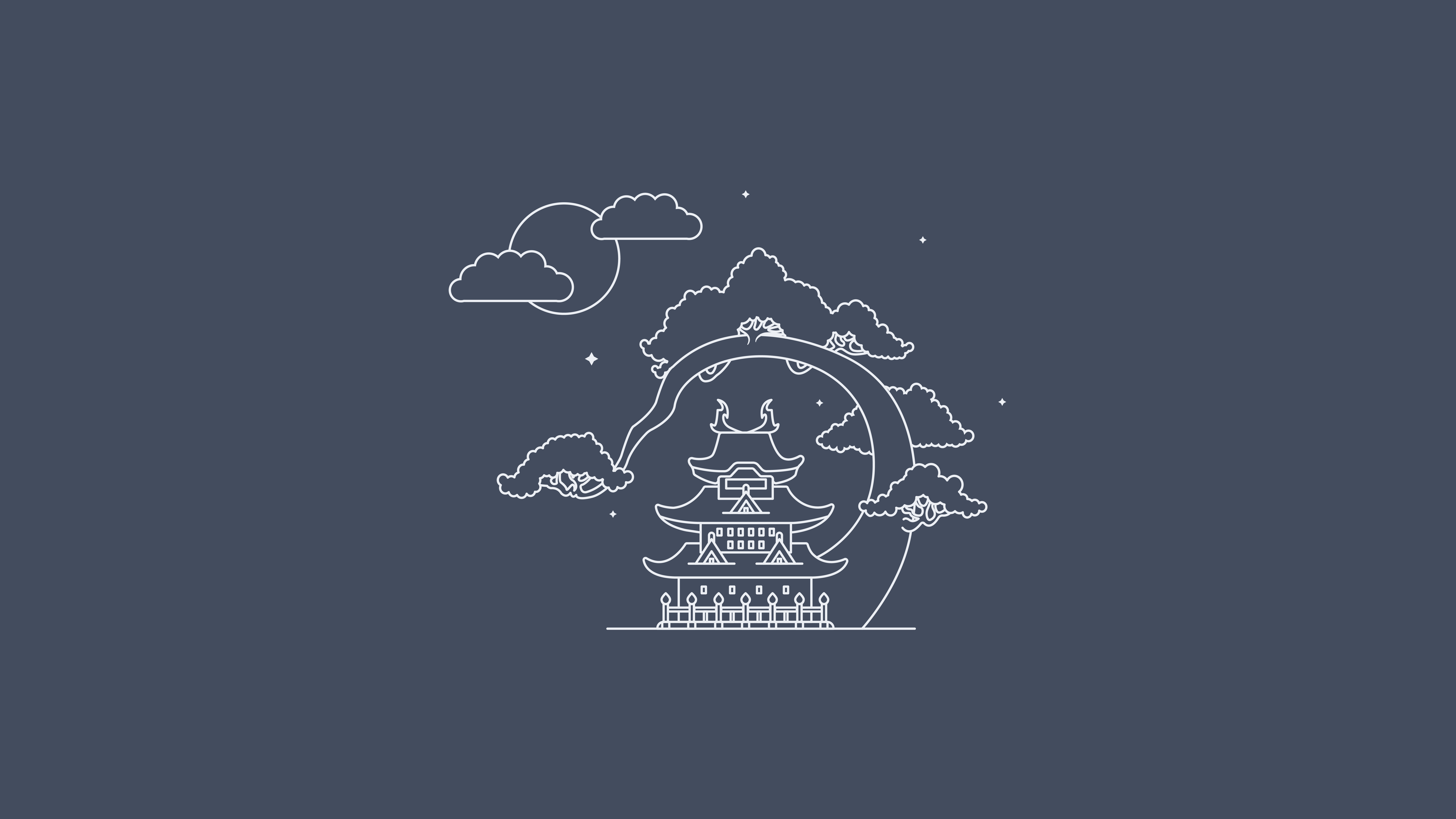 Minimalist Japanese Pagoda Line Art Wallpaper HD 4K Aesthetic Zen