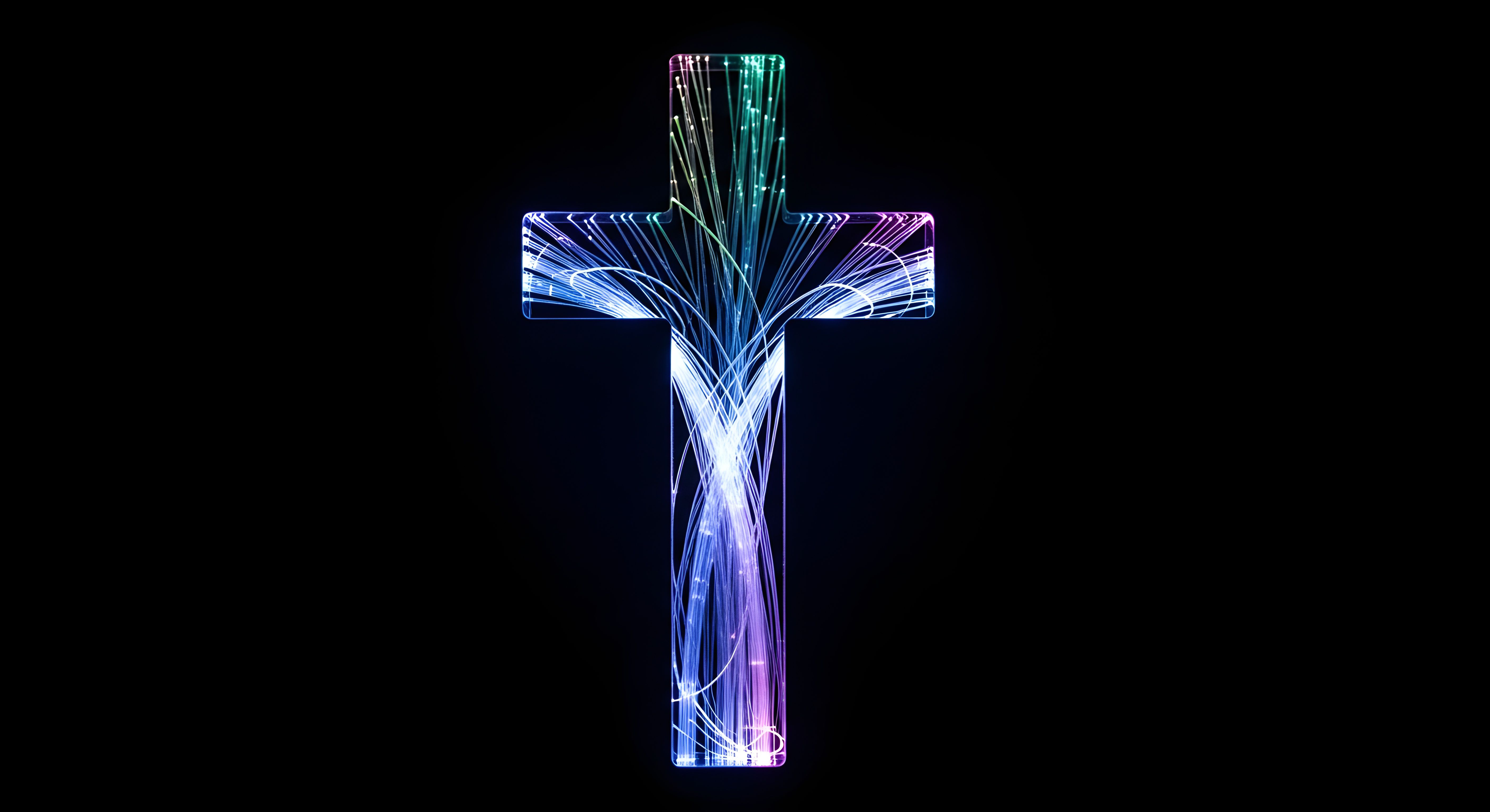 Aesthetic Glowing Fiber Optic Cross Wallpaper HD 4K - Modern Spiritual Art